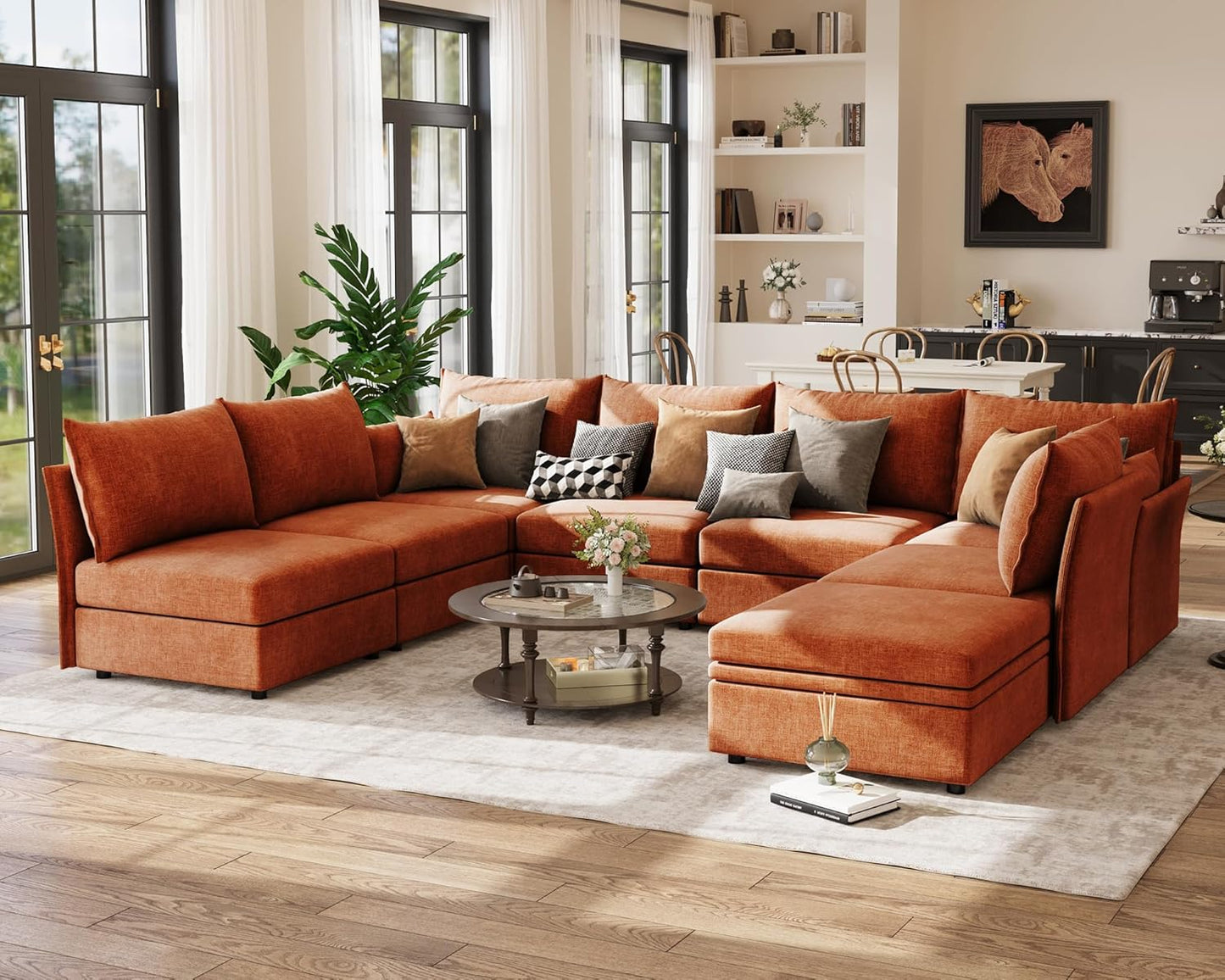 134.6" Modular Sectional Sofa, U Shaped Couch Set for Living Room, Large 8-Seater Comfy Cloud Couches with Movable Storage Ottoman,DIY Combination - Chenille Terracotta
