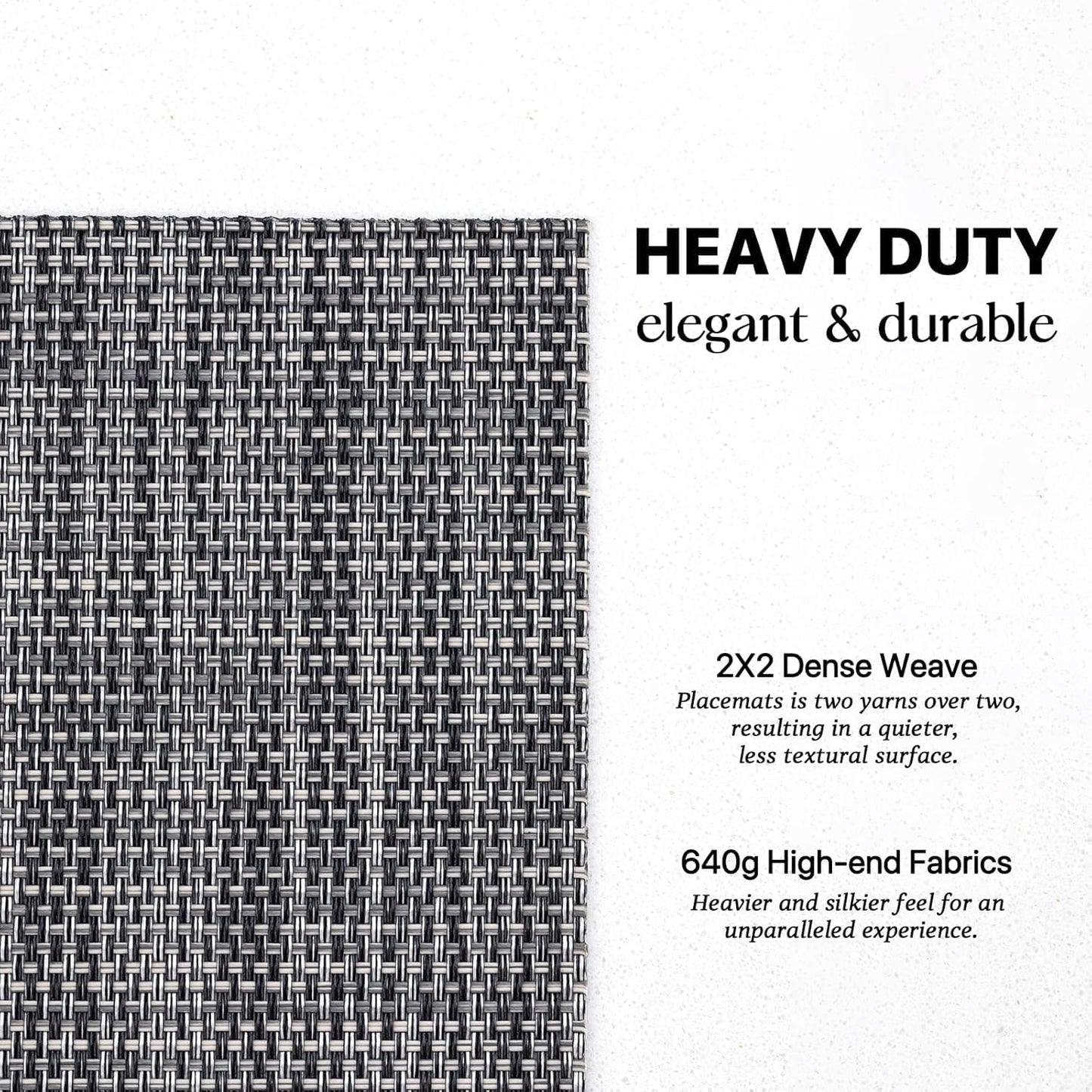 LEXMORE Placemats Set of 12 Vinyl/Plastic Woven Place Mats for Kitchen Table Indoor/Outdoor Washable Placemat Wipeable Dining Table Mats(A-Dark Gray)