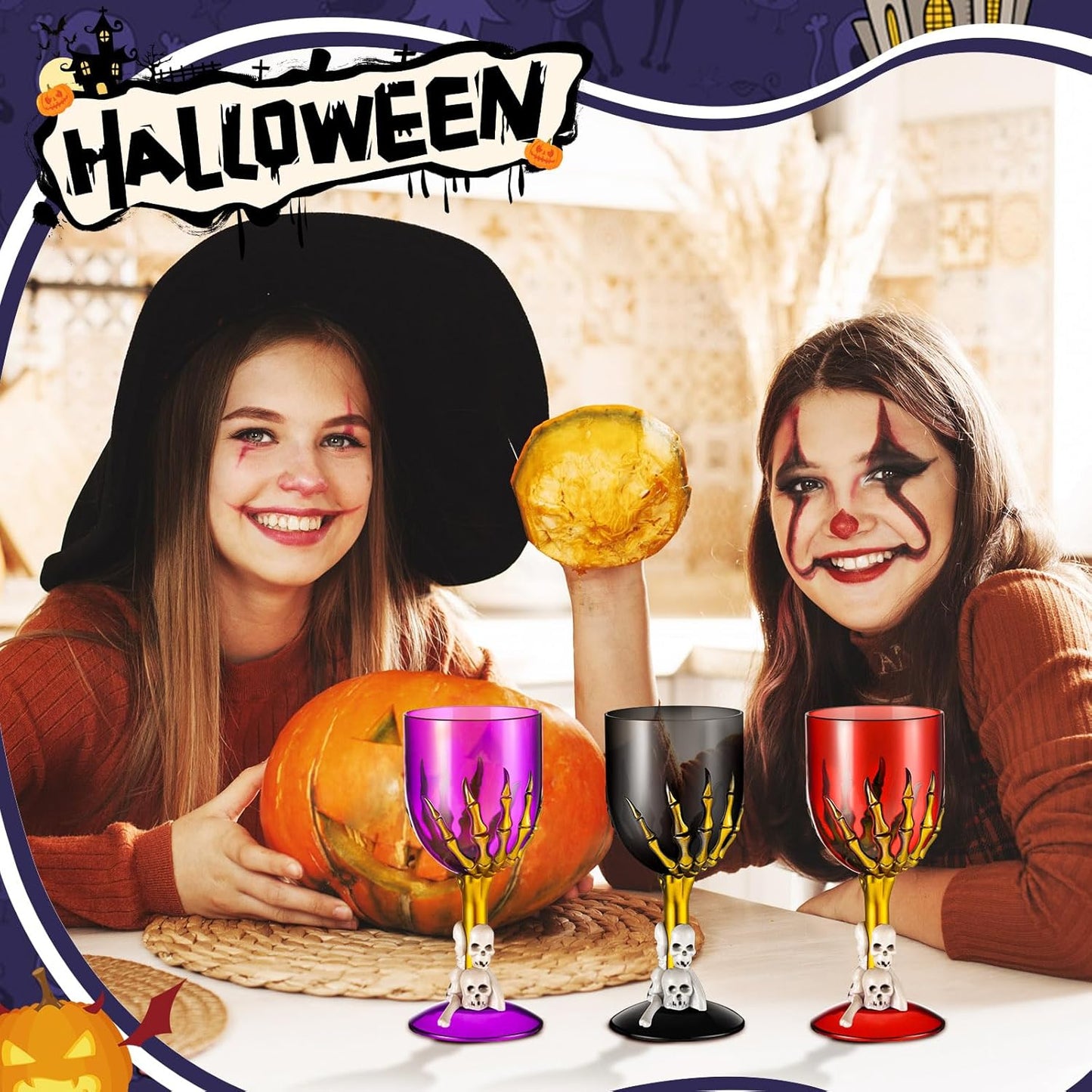 Sliner 12 Pcs Halloween Skull Claw Goblet Wine Cup 10 oz Gothic Skull Wine Goblet Skeleton Design Cup Creepy Claw Mug for Halloween Party Bar Fancy Haunted House Martini Drinking KTV Store