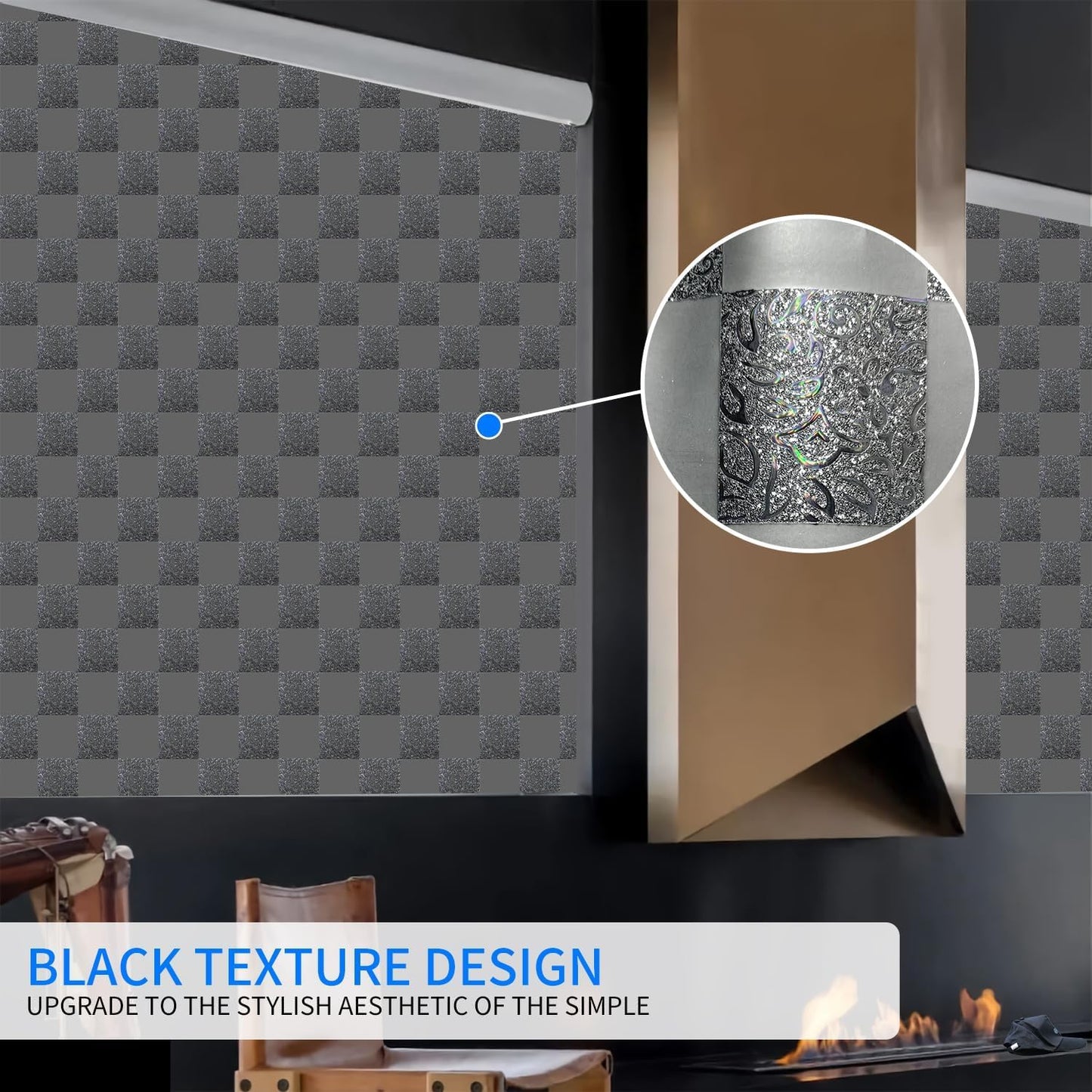 Window Film Privacy Day and Night with Installation Tools, Static Cling Glass Film Ideal for Home Shower Office Glass Door (Black, 23.6 x 196.9 Inch)