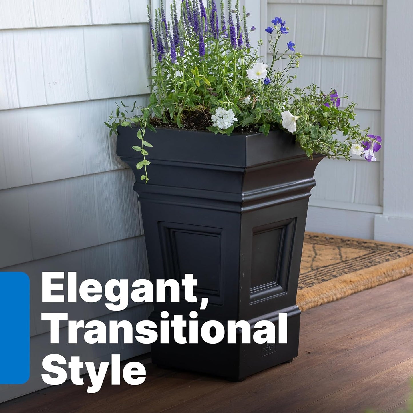 Step2 Atherton Square Planter, Large Planters for Outdoor Plants, Gardening and Flower Pot for Patio or Porch, Efficient Drainage, Durable Plastic, Onyx Black