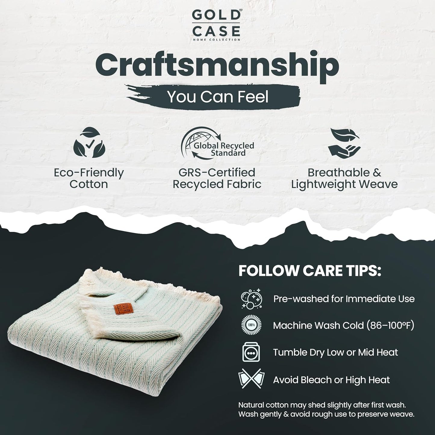 Gold Case Throw Blanket for Couch – 100% Recycled Turkish Cotton Blankets & Throws – Elegant Decorative Throw Blankets for Living Room Sofa – Woven Throws for Couch – Aqua – 60x80