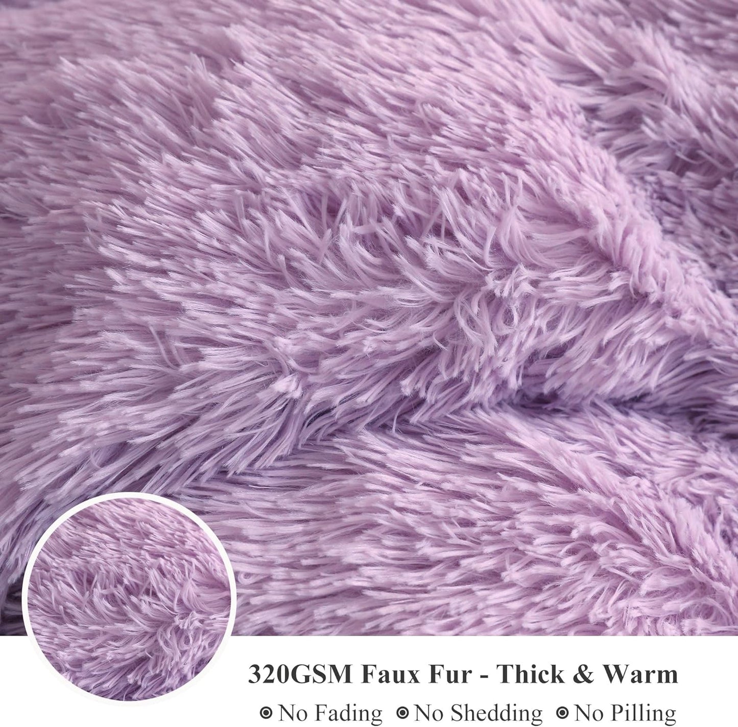XeGe Luxury Faux Fur Throw, Light Purple Soft 50x60 Fluffy Blanket, Shaggy Plush Decorative Couch Throw, Cute Furry Fuzzy Office Lap Blanket for Bedroom Living Room Lavender