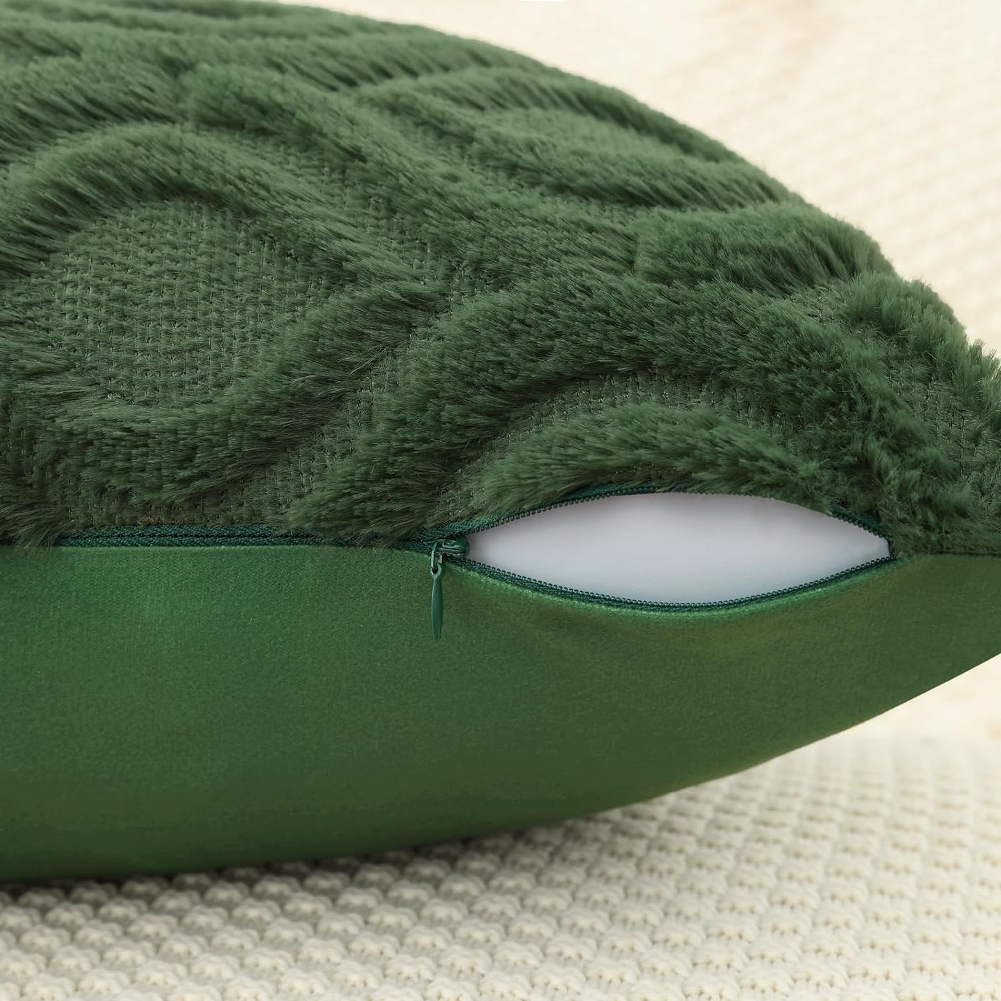 decorUhome Throw Pillow Covers 24x24 Inch Set of 2, Soft Plush Decorative Faux Fur Forest Elf Solid Couch Pillow Covers, Accent Farmhouse Neutral Square Euro Pillow Cases for Sofa Bed Living Room