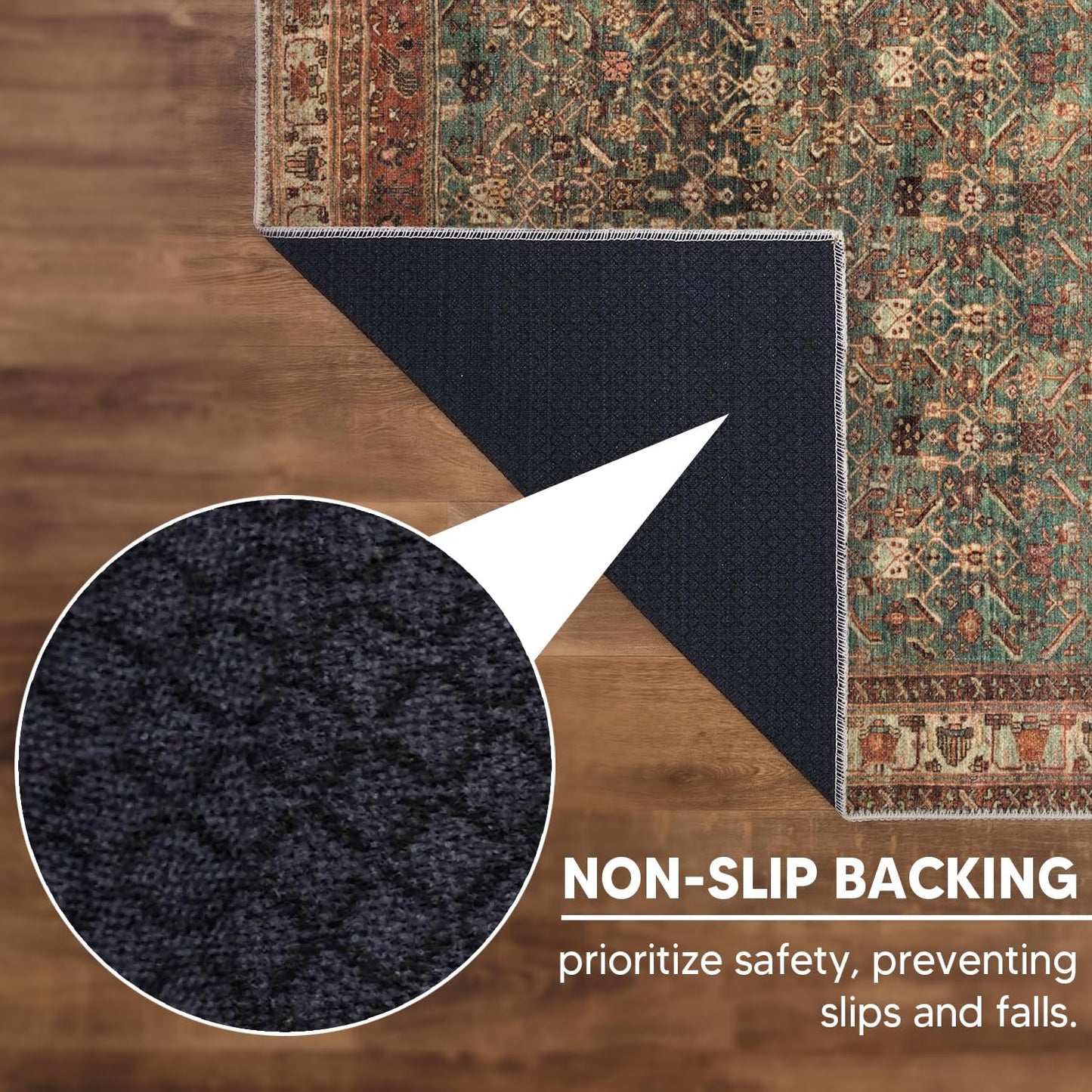 Keen Home Design 9x12 Rug - Machine Washable Area Rug with Non-Slip Backing, Ideal for Living Room, Dining Room, Bedroom - Vintage, Easy Clean, Durable, Low Pile Rug - (9' x 12')