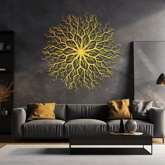 Tree of Life Metal Wall Art, Metal Tree Wall Art, Large Round Sculpture, Round Branch Wall Decor, Large Branch Artwork, Nature Sign, Wall Decor for Living Room, Housewarming Gift (Gold, 32"x32"|80x80cm)