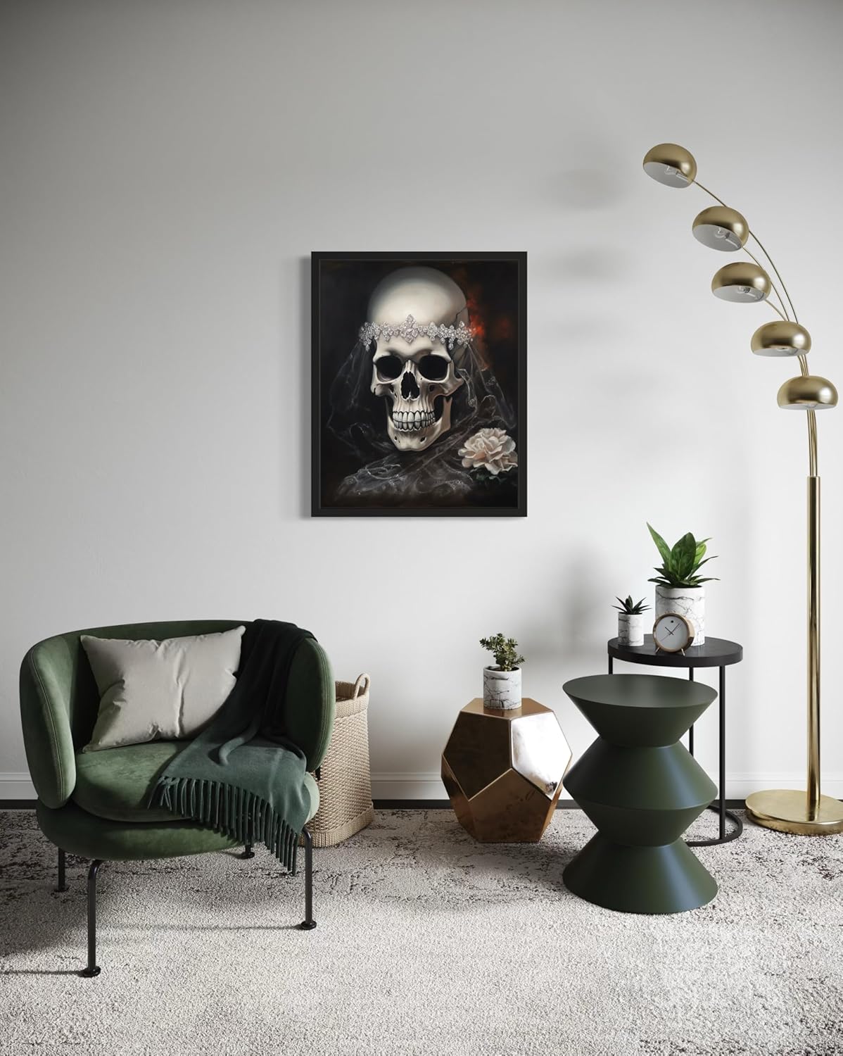 Skull Bride Poster Art Print, Halloween Scary Vintage Wall Art Academia Spooky Painting Decoration for Horror Prints, Gothic Posters Bedroom Decor 89 (Skull Bride, 11 x 14 inches, Black Frame)