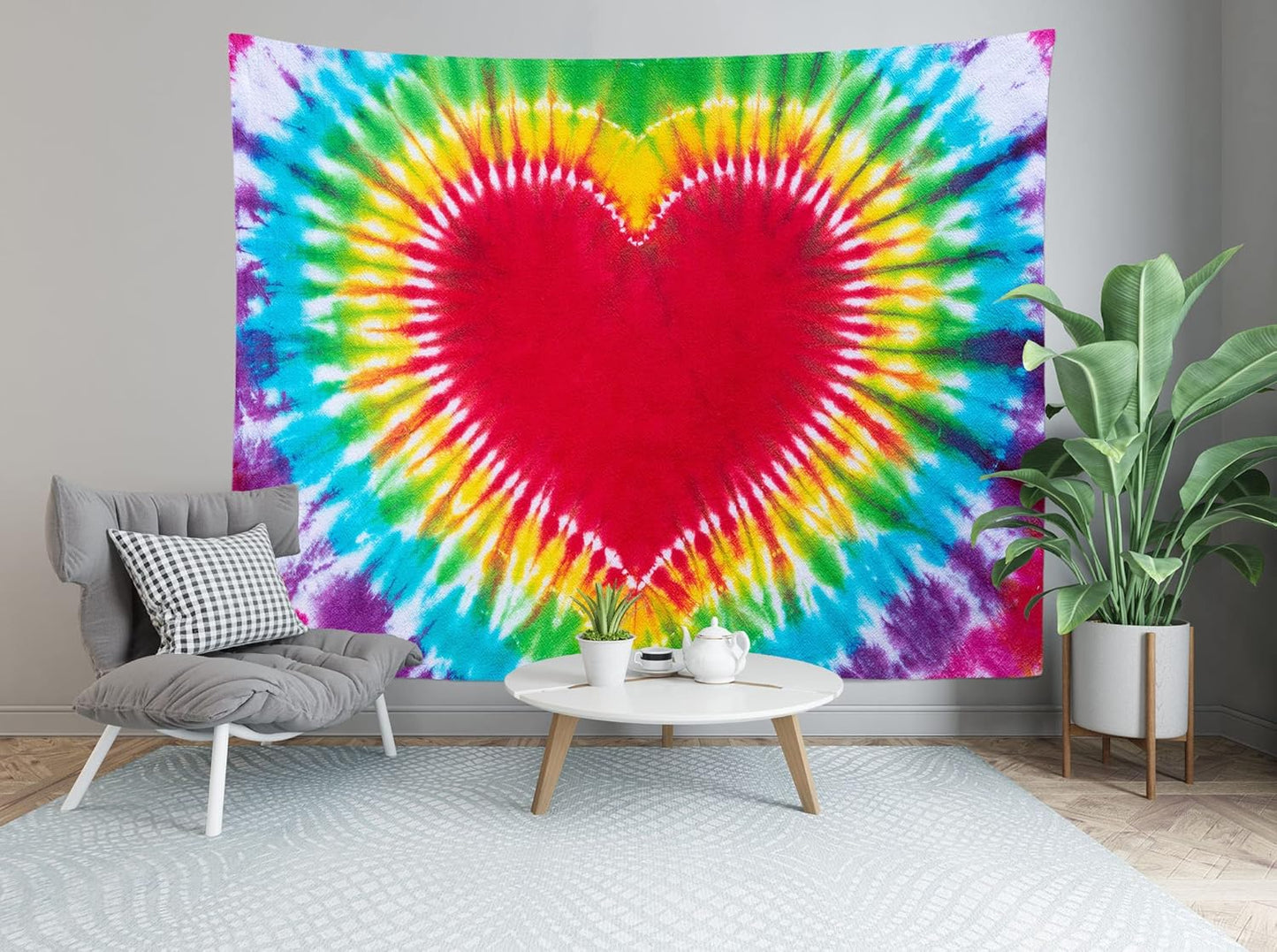Loccor Colorful Tie Dye Tapestry Rainbow Heart Tie Dye Watercolor Wall Hanging Abstract Hippie Wall Decor LBGT Party Supplies Home Bedroom Living Room Decor W118 x H78 inches