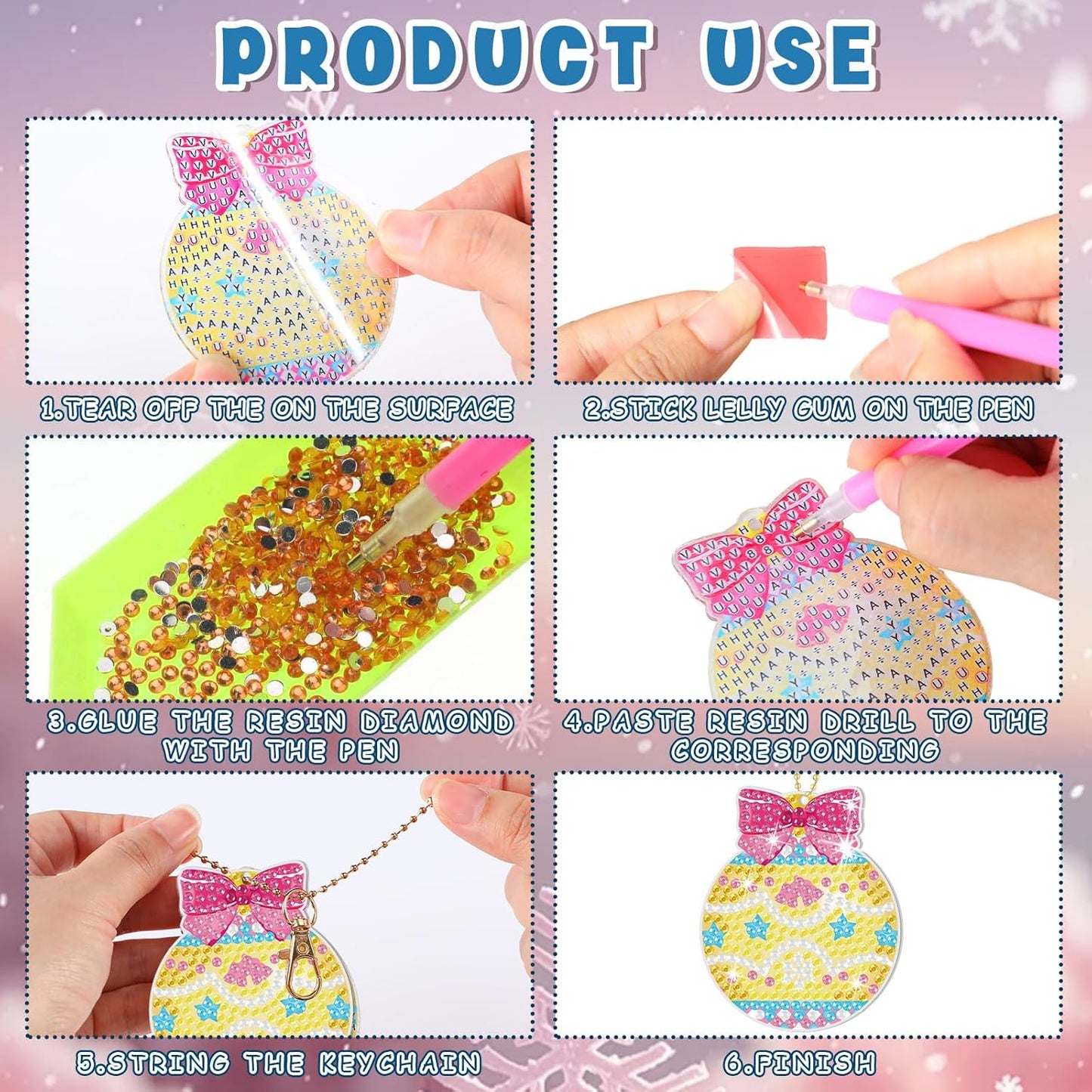 Tondiamo 20 Pcs Christmas Diamond Painting Keychain Kits 5D DIY Diamond Art Pendants Double Sided Hanging Key Chains for Christmas Party Decoration DIY(Macaron)