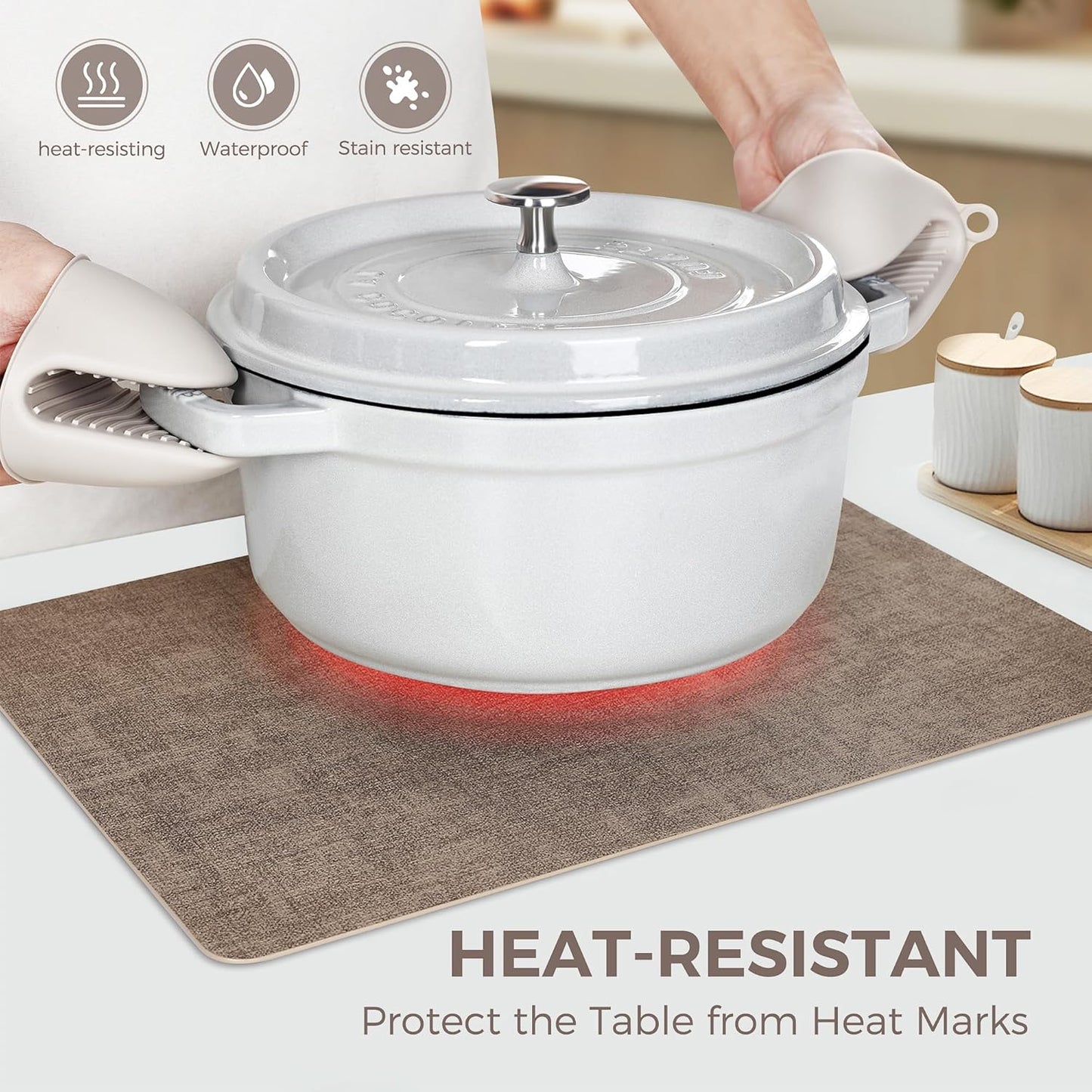 Vinyl Placemats Set of 4, Faux Leather Waterproof and Heat Resistant Place Mats, Washable Anti-Slip Table Mats with Coaster, Wipeable Placemats for Indoor & Outdoor 17" x 12" (Light Coffee, Set of 4)