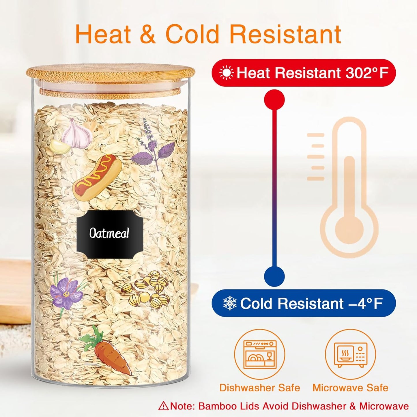 Glass Storage Jars 45 oz 4 Pcs Clear Glass Food Storage Containers with Airtight Bamboo Lid Stackable Kitchen Canisters for Candy, Cookie, Rice, Sugar, Flour, Pasta, Nuts