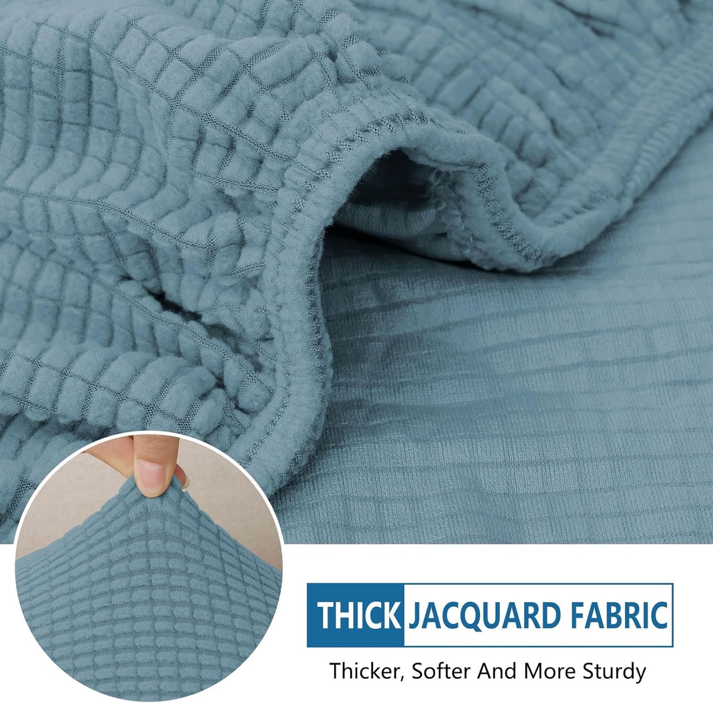 hyha Waterproof Couch Cushion Covers for Pets, Non Slip Sofa Seat Cover for Dogs Washable, Soft Thick Stretch Jacquard Fabric, Sofa Slipcovers with Elastic Bottom (2 Pieces, Lake Blue)