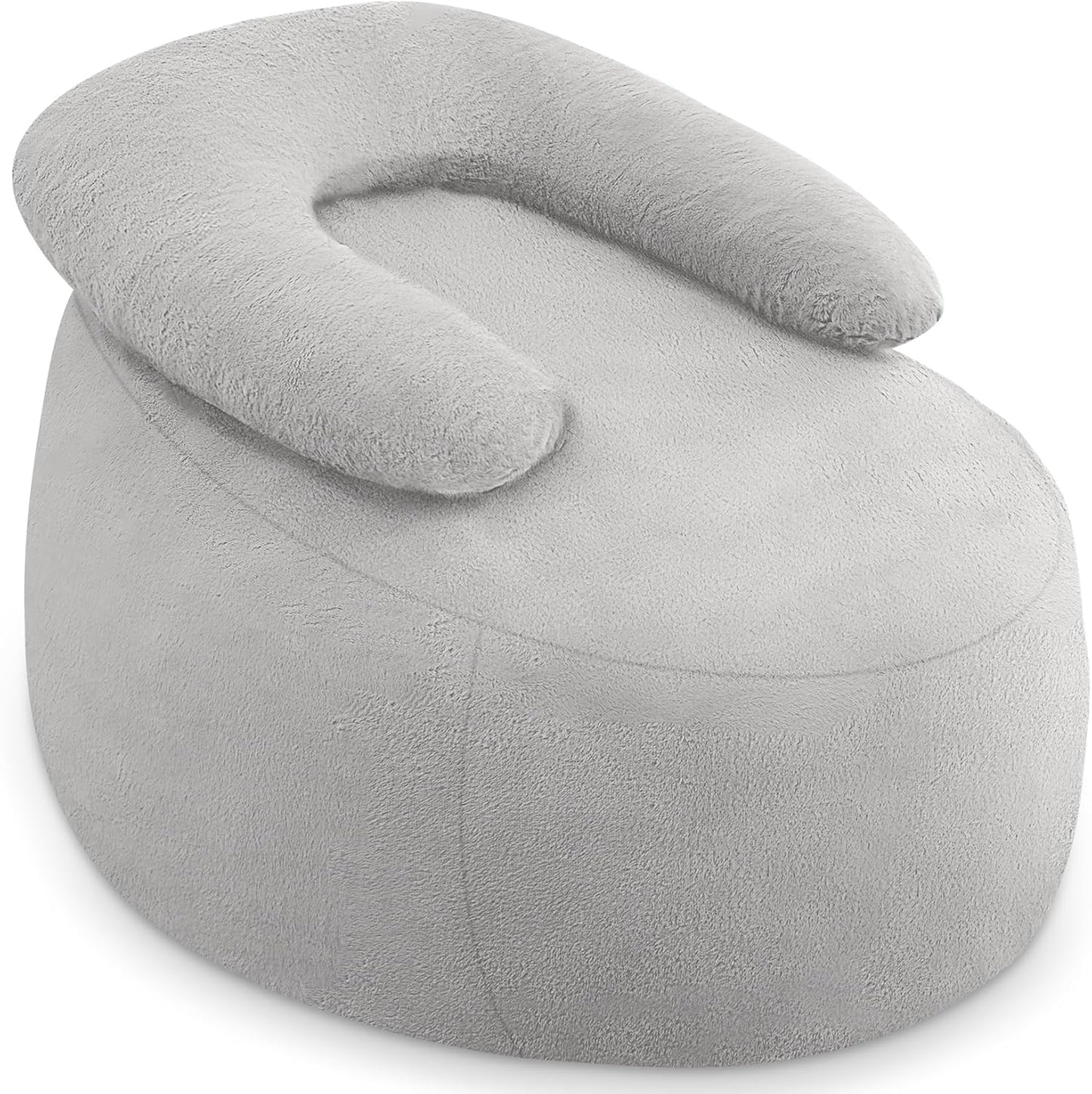 HABUTWAY Bean Bag Chair with U-shaped Pillow for Adult and Kids Big BeanBag Chair with Filling Ultra Soft Faux Fur Couch Chair with Washable Cover for Living Room Bedroom Office,Light Grey& Light Grey