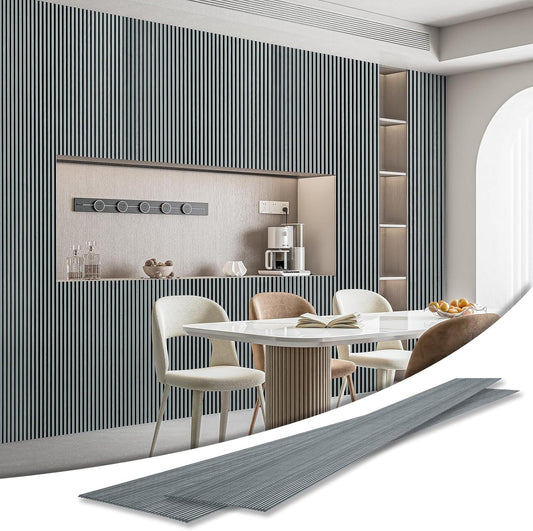 Art3d 4-Pack Glue-On Fine Bar Wainscoting Panel for Interior Wall Decor - 104 x 12 Inch Polystyrene Ultralight Slim Slat Wall Panels for Living Room Bedroom, Weathered Teak