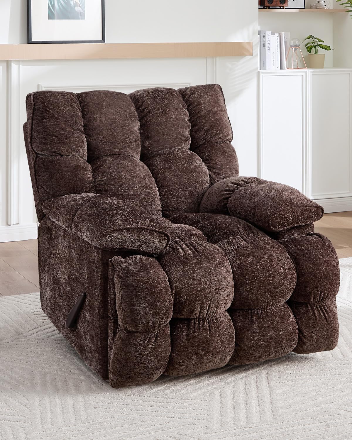 Oversized Recliner Chair Manual Swivel Rocker Recliner for Living Room Chenille Overstuffed Nursery Reclining Sofa Chair Rocking Recliners for Adults 400lbs (Manual, Brown)