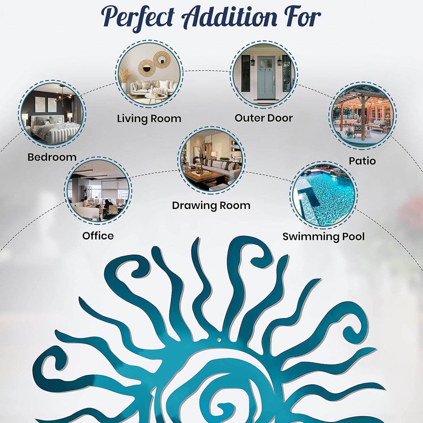 Riverside Designs Wacky Sun Metal Wall Art Indoor/Outdoor Decor - 12" Teal Rust Proof Wall Sculpture - Made in USA - Ideal for Bedroom, Garden, Home, Patio and Farmhouse