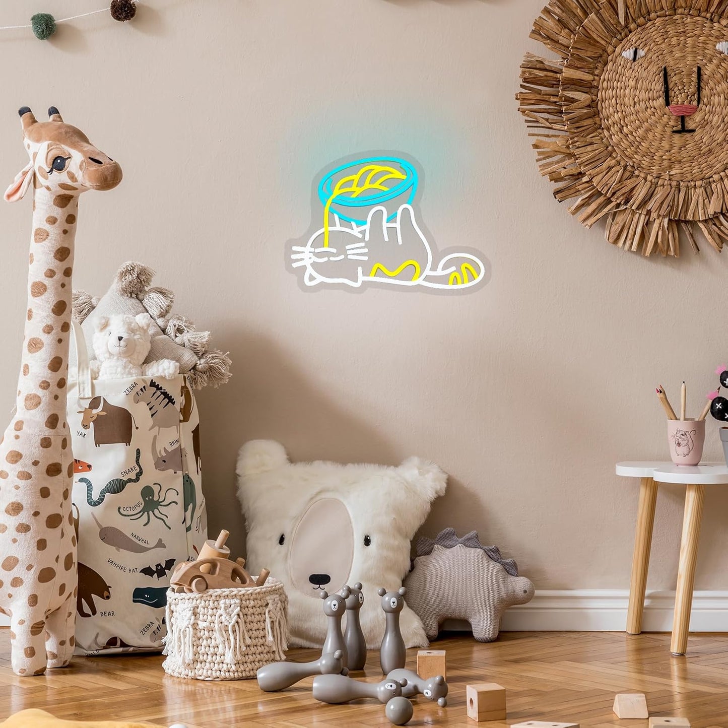 Ramen Cat Neon Sign for Wall Decor Cat Neon Light Ramen Neon Signs Colorful LED Neon Light Cat Noodle LED Neon Sign for Bedroom Kids Room Restaurant Kitchen Pet Store Deocration