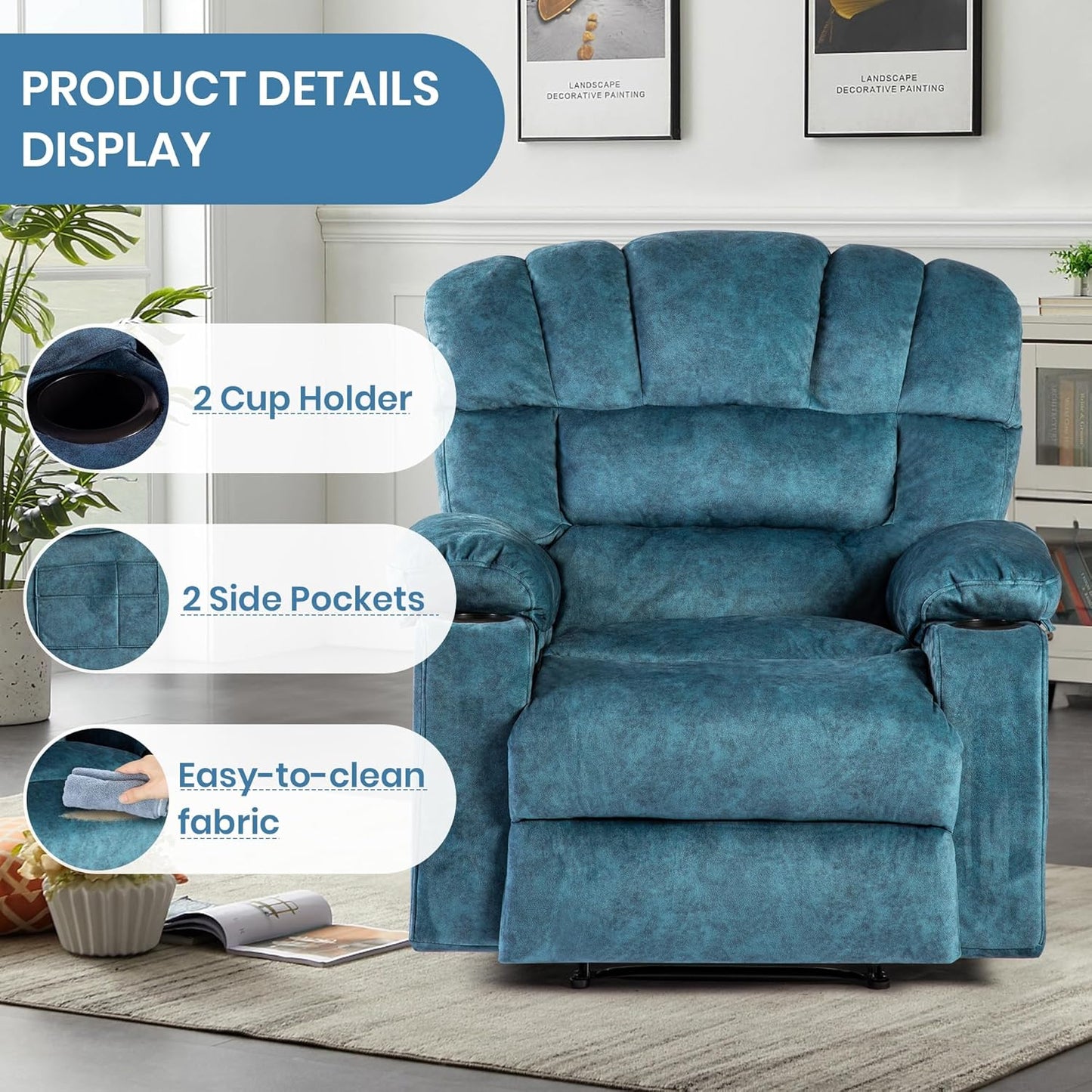 Recliner Chair Manual Modern Ergonomic Lounge Single Sofa Seat Living Room Lounge Recliners on Clearance Foam Filling