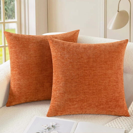CaliTime Fall Throw Pillow Covers Decorative 24 X 24 Inches Pack of 2 Cozy Chenille Cushion Cases for Couch Sofa Bed Living Room Home Burnt Orange