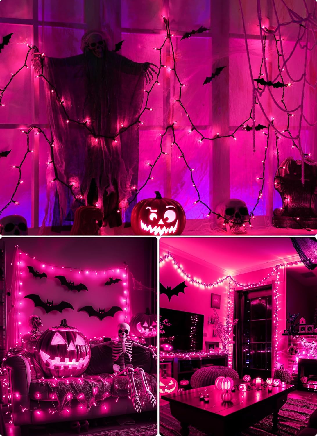 2 Pack Purple Halloween Mini Lights, 13 Feet 50 Count Totally 100 Count Incandescent Bulb Mini String Lights, Connectable Halloween Light for Haunted House Ghost Party Holiday Window Indoor Decoration
