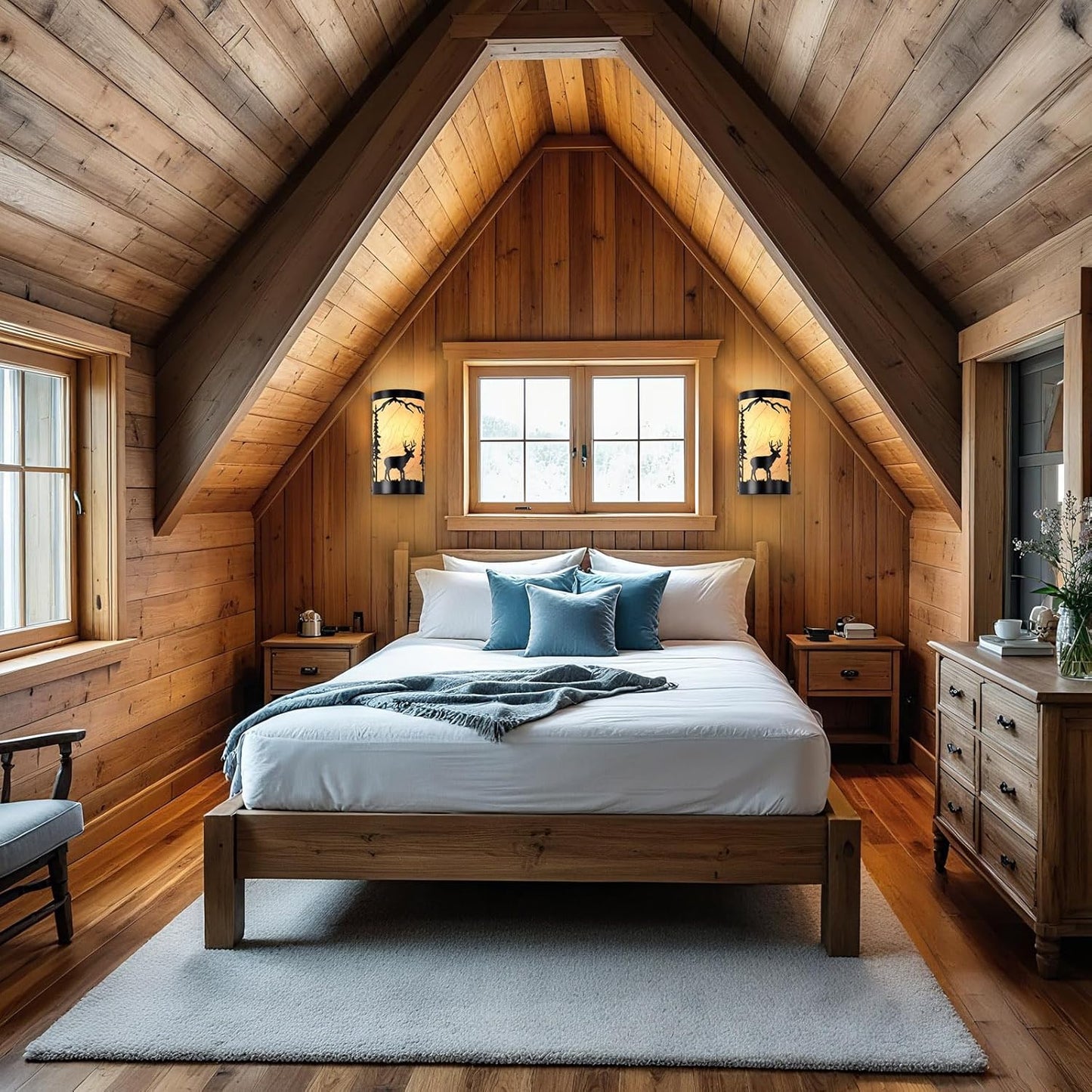 Wall Sconces Set of Two,Deer Metal Yellow Parchment Rustic Wall Sconces,Farmhouse Matte Black Wall Mount Lamp,Vintage Bedroom Wall Lights,Indoor Wall Lamps for Living Room,Hallway,Porch