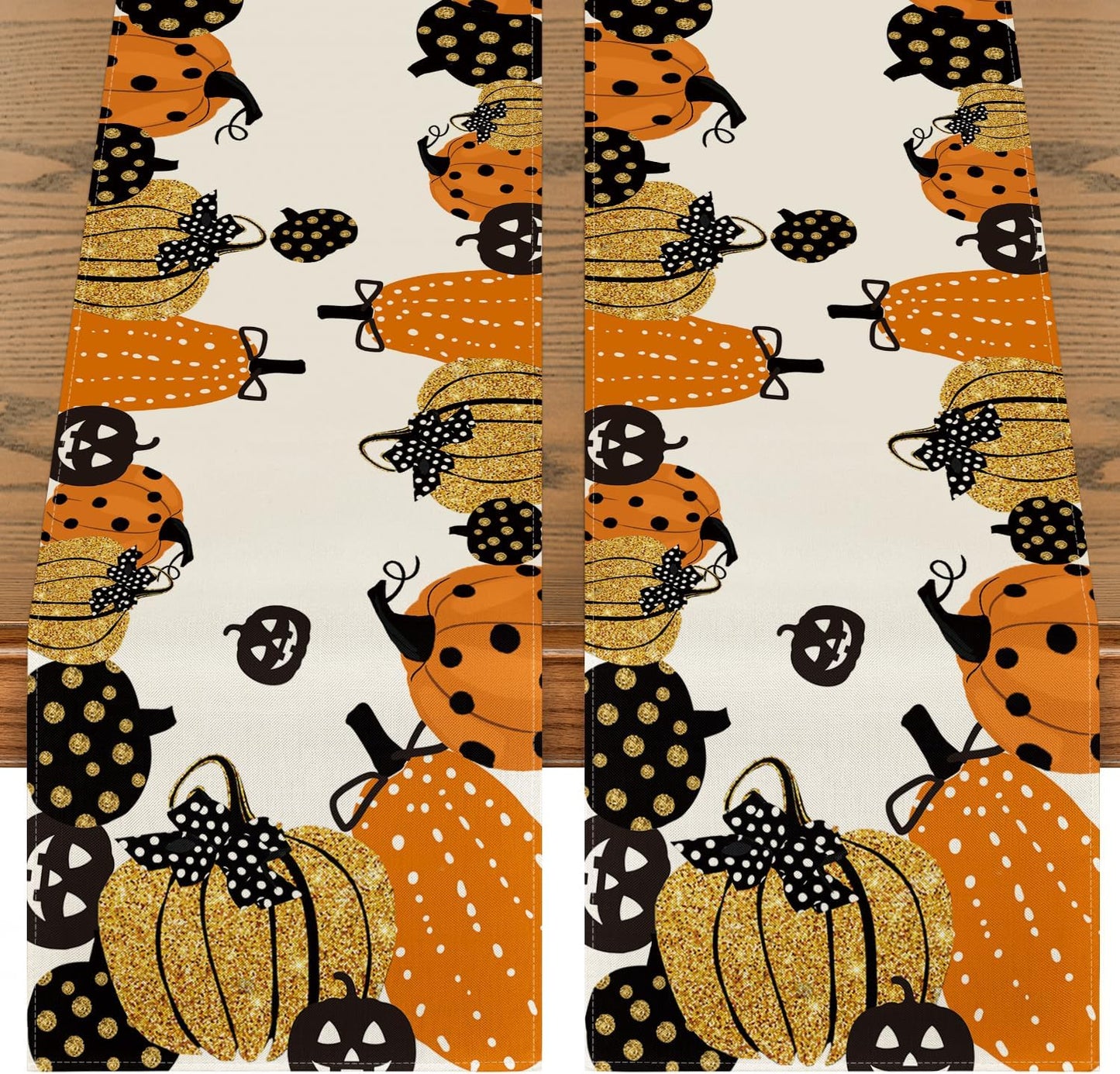 Artoid Mode Polka Dot Halloween Jack-O-Lantern Pumpkin 2PCS Table Runner, Holiday Kitchen Dining Table Decoration Home Party Decor 13x72 Inch