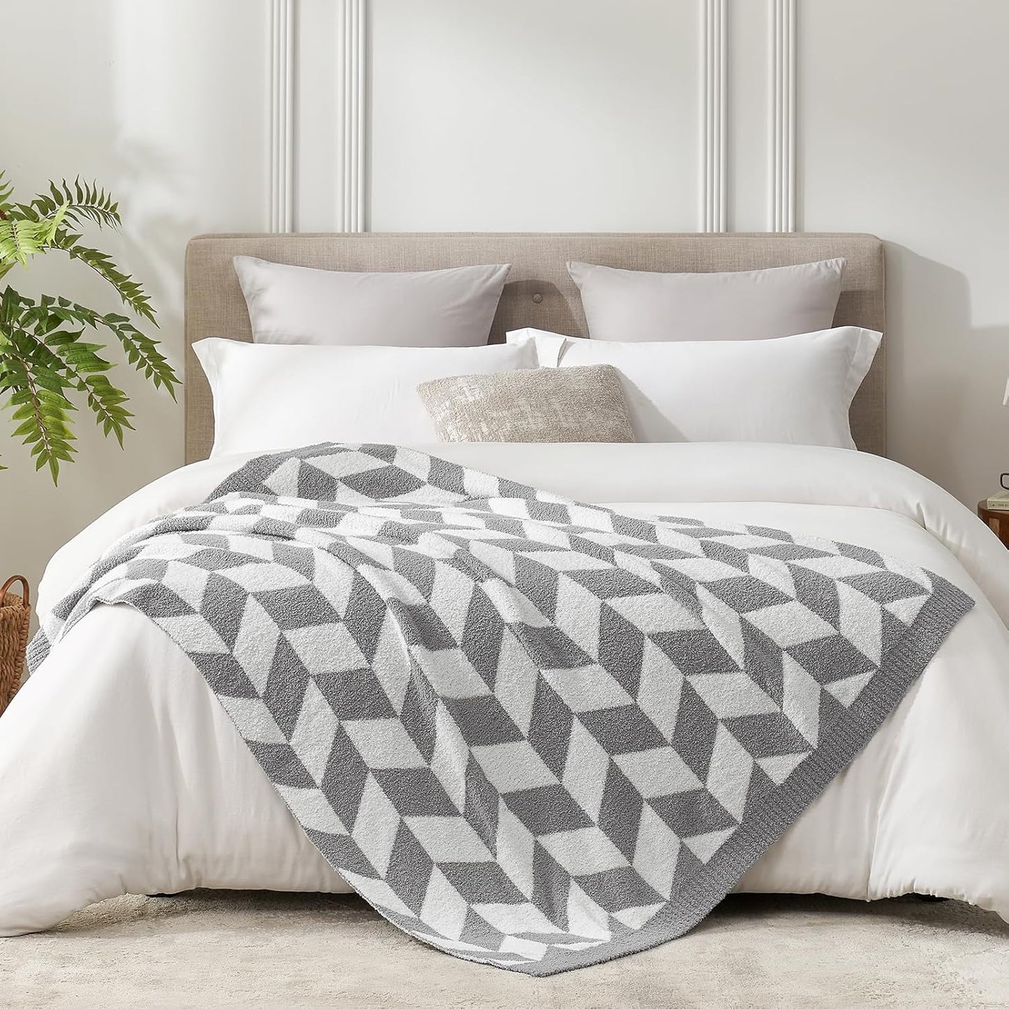 Snuggle Sac Chevron Throw Blanket for Couch, Reversible Super Soft Warm Blankets Cozy Knit Fuzzy Plush Lightweight Throws for Sofa, Bed, Camping,Grey,50x60 inches