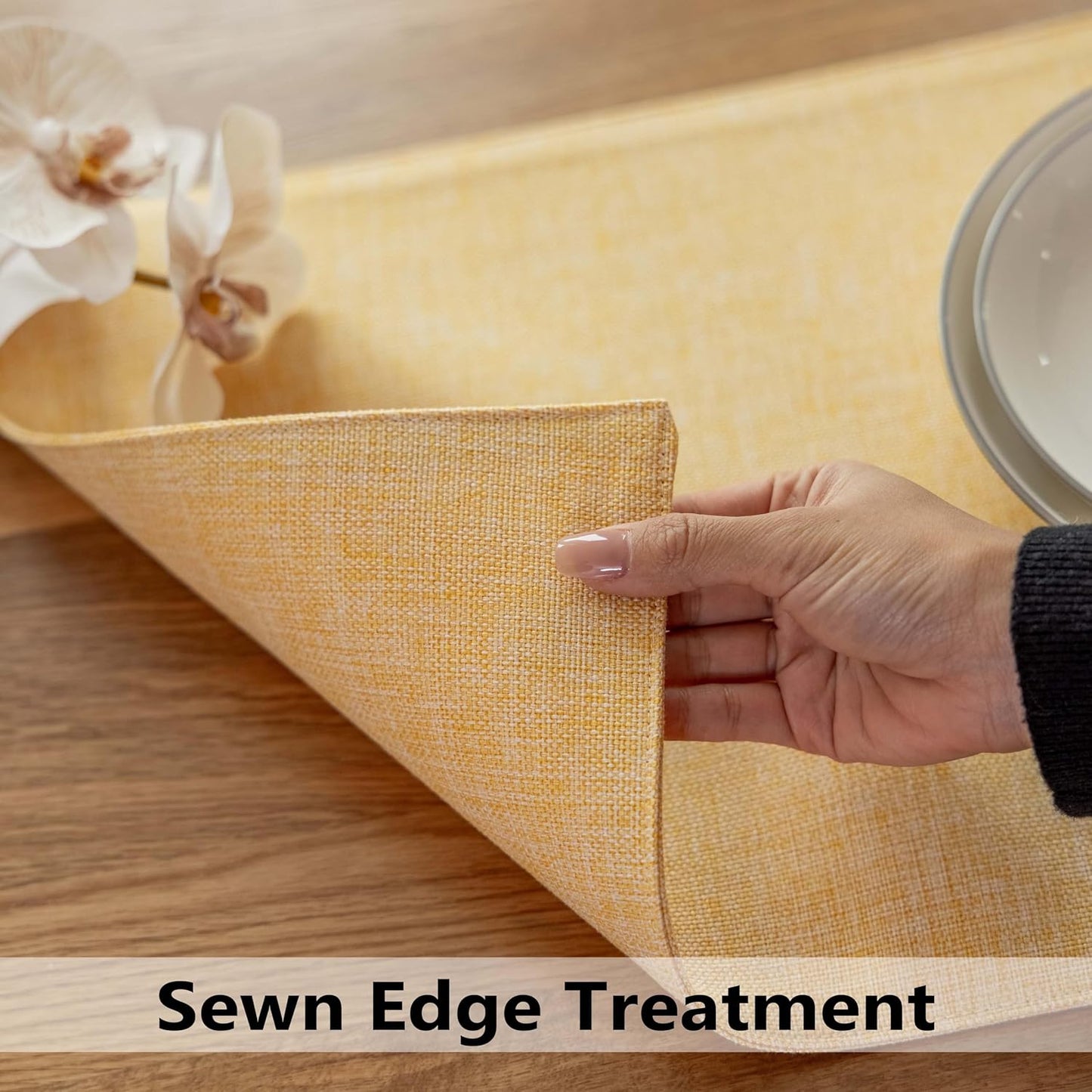 Demetex Placemats Set of 6 Yellow Table Mats Linen Fabric Placemats Heat Resistant Cloth Place Mats for Dining Kitchen Table, Yellow