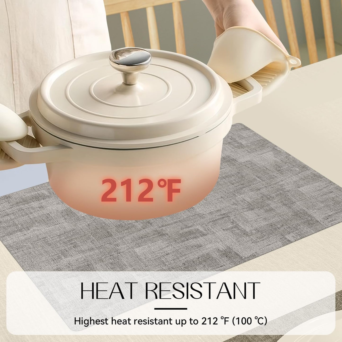 Romanstile Reversible Vinyl Placemats Set of 6, Faux Leather 100% Waterproof Oil-proof Wipeable Place Mats, Heat Resistant Dual Sided Table Mats for Kitchen/Dining/Party (Grey Light Grey, 12 x 17 Inch