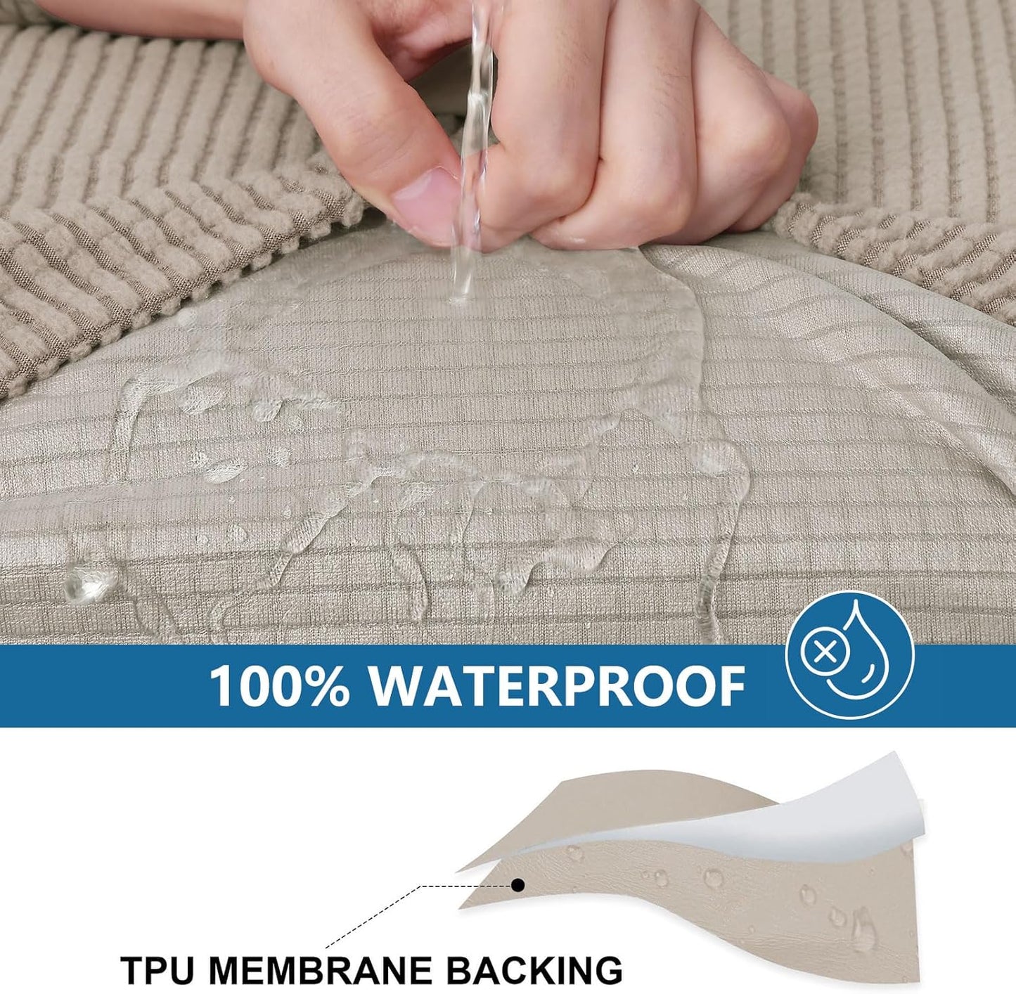 hyha Waterproof Couch Cushion Covers for Pets, Non Slip Sofa Seat Cover for Dogs Washable, Soft Thick Stretch Jacquard Fabric, Sofa Slipcovers with Elastic Bottom (1 Piece for Medium, Taupe)