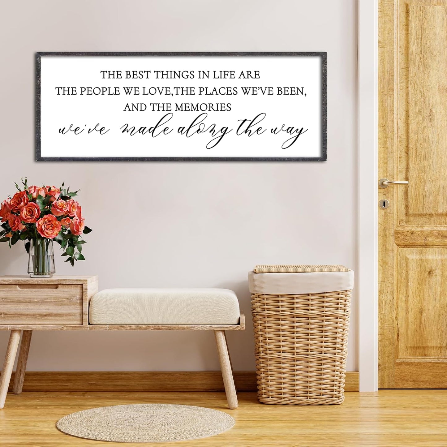 The Best Things in Life Wall Decor Sign 32 x 12 Inch Memories Inspirational Quotes Wood Framed Family Entryway Living Room Home Wall Art for Farmhouse Bedroom Room (Black)