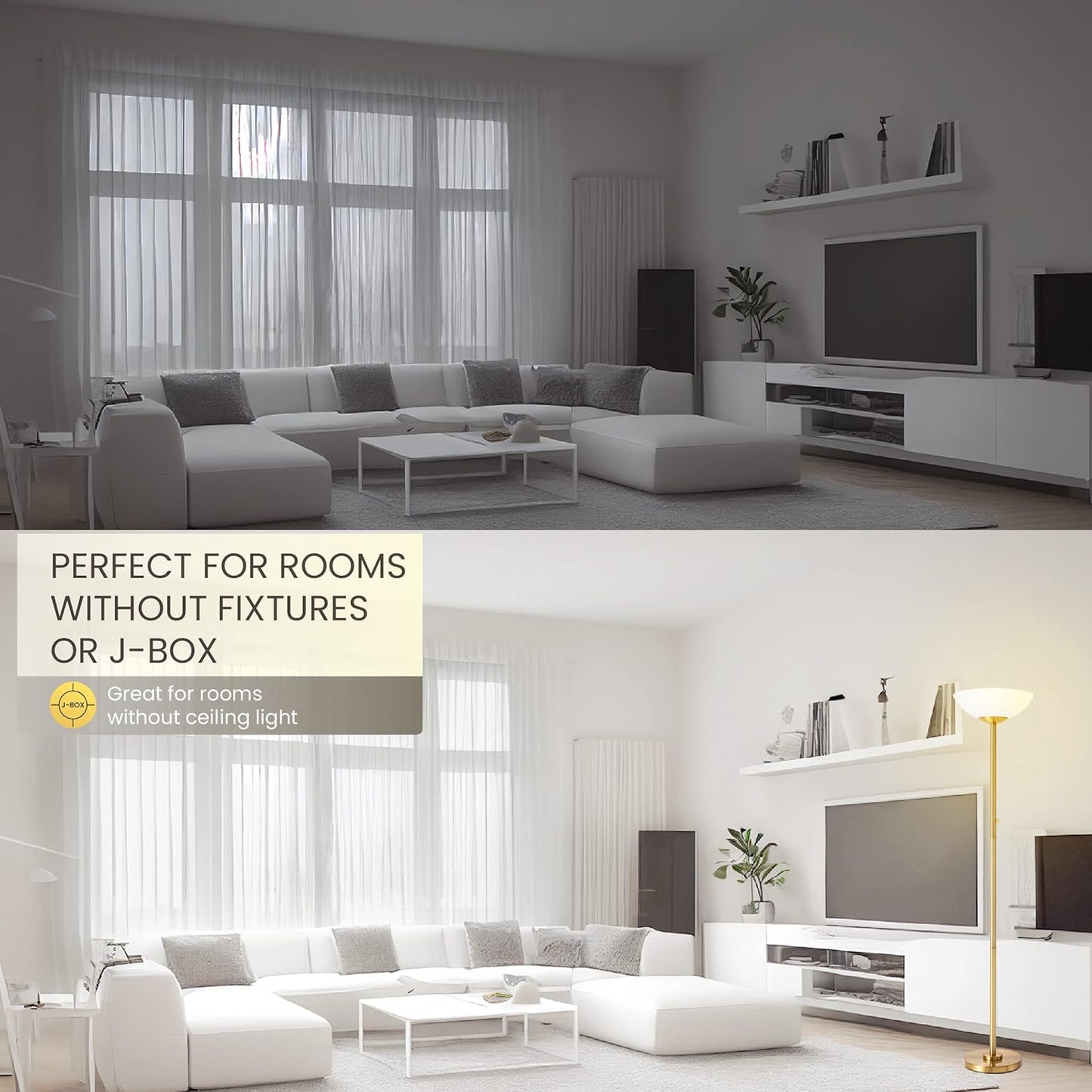 Super Bright Floor Lamp 8000LUMEN - DIMMABLE 30K Energy-Efficient Standing Lamp with Cement Base, for Living Room and Bedroom - Matte Finish, Modern and Elegant Design (White)