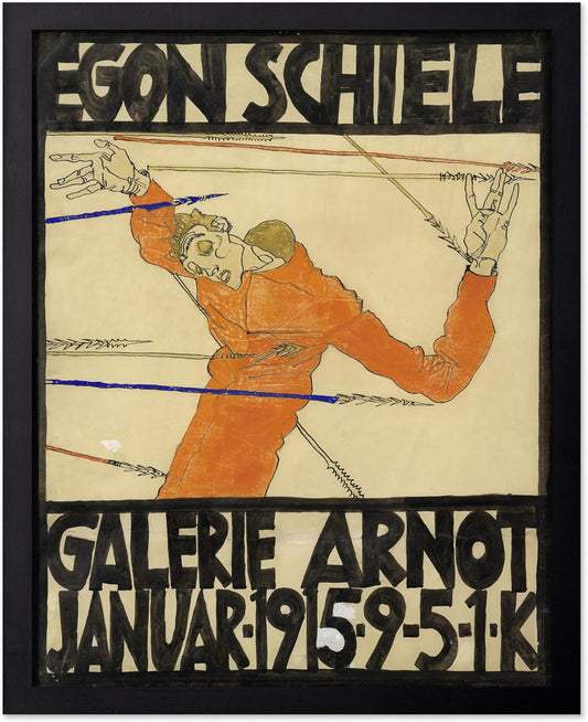 Poster Master Vintage Painting Poster - Retro Expressionism Print - Self Portrait as the Martyred St Sebastian - Gift for Artist, Friend - Wall Decor for Home, Office, 8x10 Black Framed