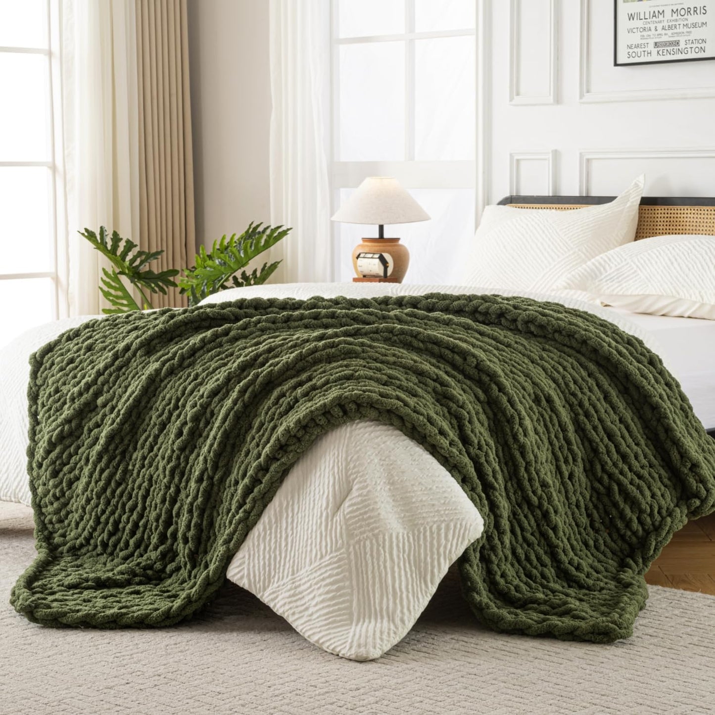Ultra Soft Chunky Knit Blanket Throw -50x60 Hand Knitted Warm Chenille Throw Blanket, Home Decor Soft Thick Yarn Cable Knit Blanket Breathable Fleece Banket Christmas for Couch Bed Sofa Best GIF
