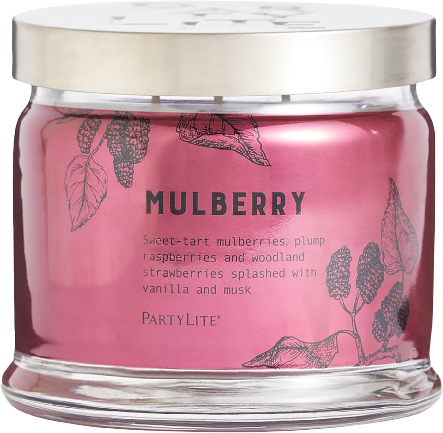 PartyLite Mulberry Scented, Notes of Tart Black Currant, Sweet Blackberry, Juicy Mulberry & Jewels of Pomegranate, 13.2oz 3-Wick Jar Candle, 45 Hour Burn Time, Luxurious Fragrance, Perfect for Gifting