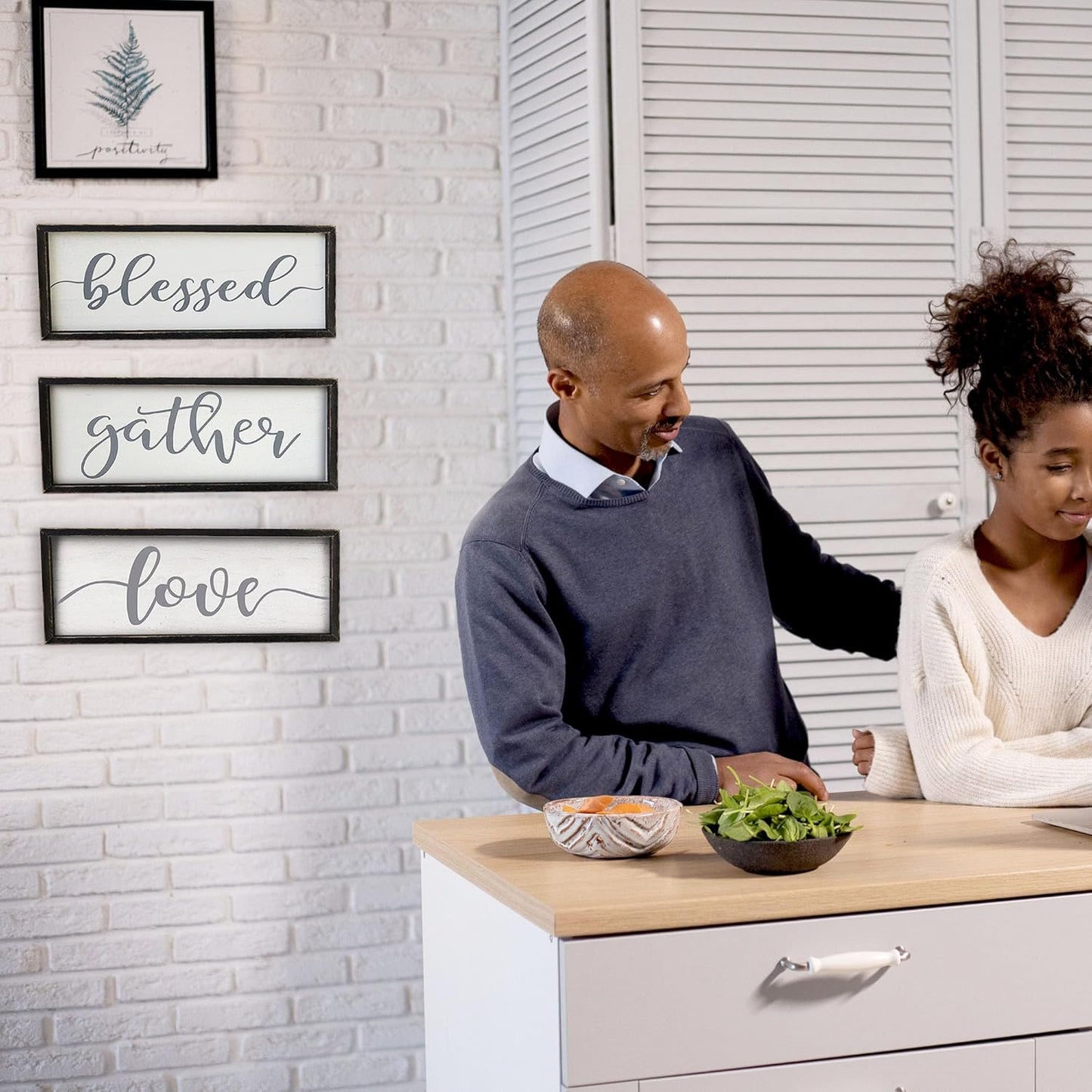 Love Framed Rustic Freestanding Sign Home Decor for Living Room Bedroom - Love Wall Art in Solid Wood Thick Black Frame 12x5 Inches for Couples