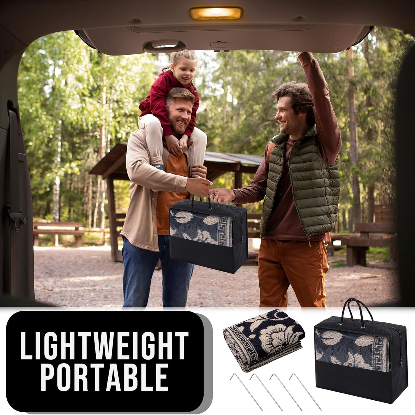 OLANLY Waterproof Outdoor Rug 9x12 ft, Outdoor Plastic Straw Rug with Flower Pattern, Reversible RV Mat for Patio, Camping, Balcony, Deck, Backyard, Black & Beige