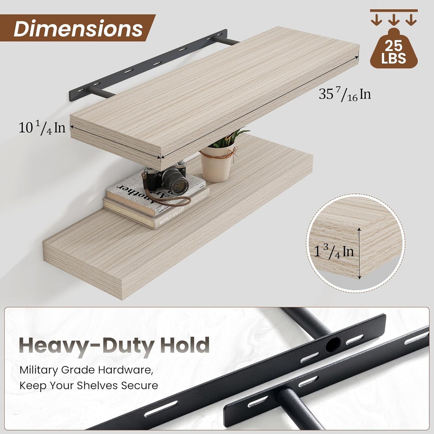 Heimlove 36 Inch Floating Shelves for Wall Set of 2,Wall Shelves for Storage & Decor - Heavy Duty with Invisible Brackets,Perfect for Living Room,Bedroom,Home Office-Grey