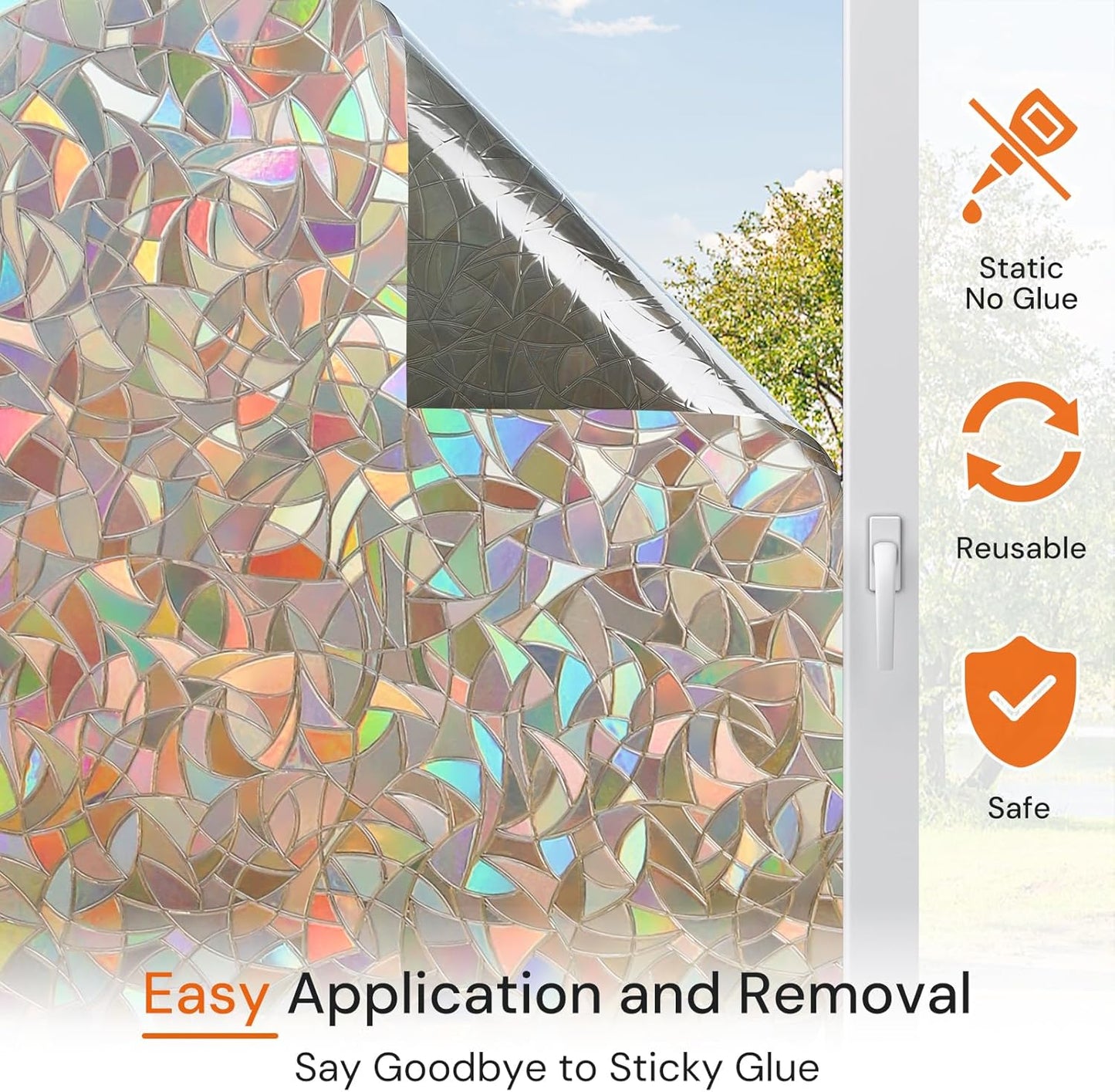 DOWELL Window Privacy Film, Rainbow Window Film, Decorative Stained Glass Clings, Static Cling Door Sticker, Non-Adhesive 3D Decals for Home UV Protection, Dark Brown, 23.6 x 118 inches