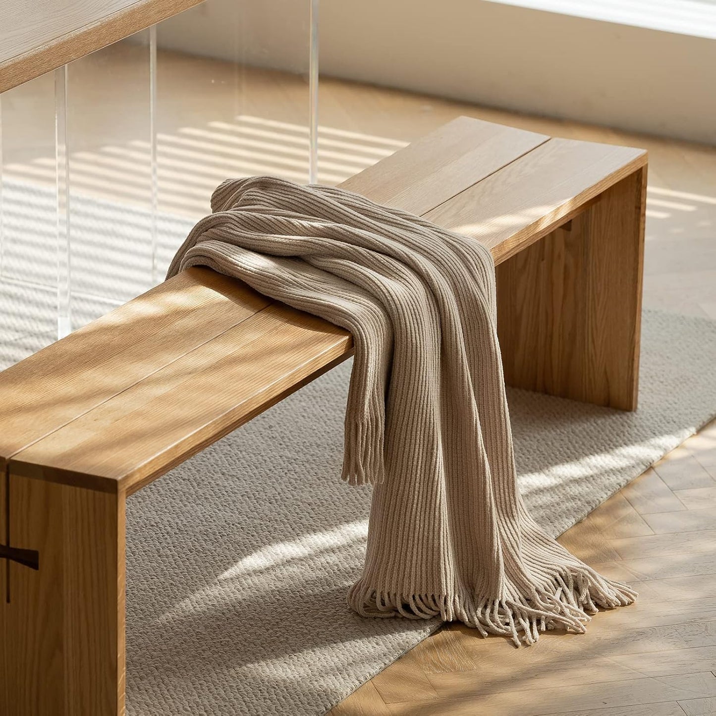 lifein Throw Blanket for Couch, Soft Boho Decor Bed Throw,Cozy Beige Knitted Chenille Small Farmhouse Lightweight Throw for Spring(Beige,50 * 60")