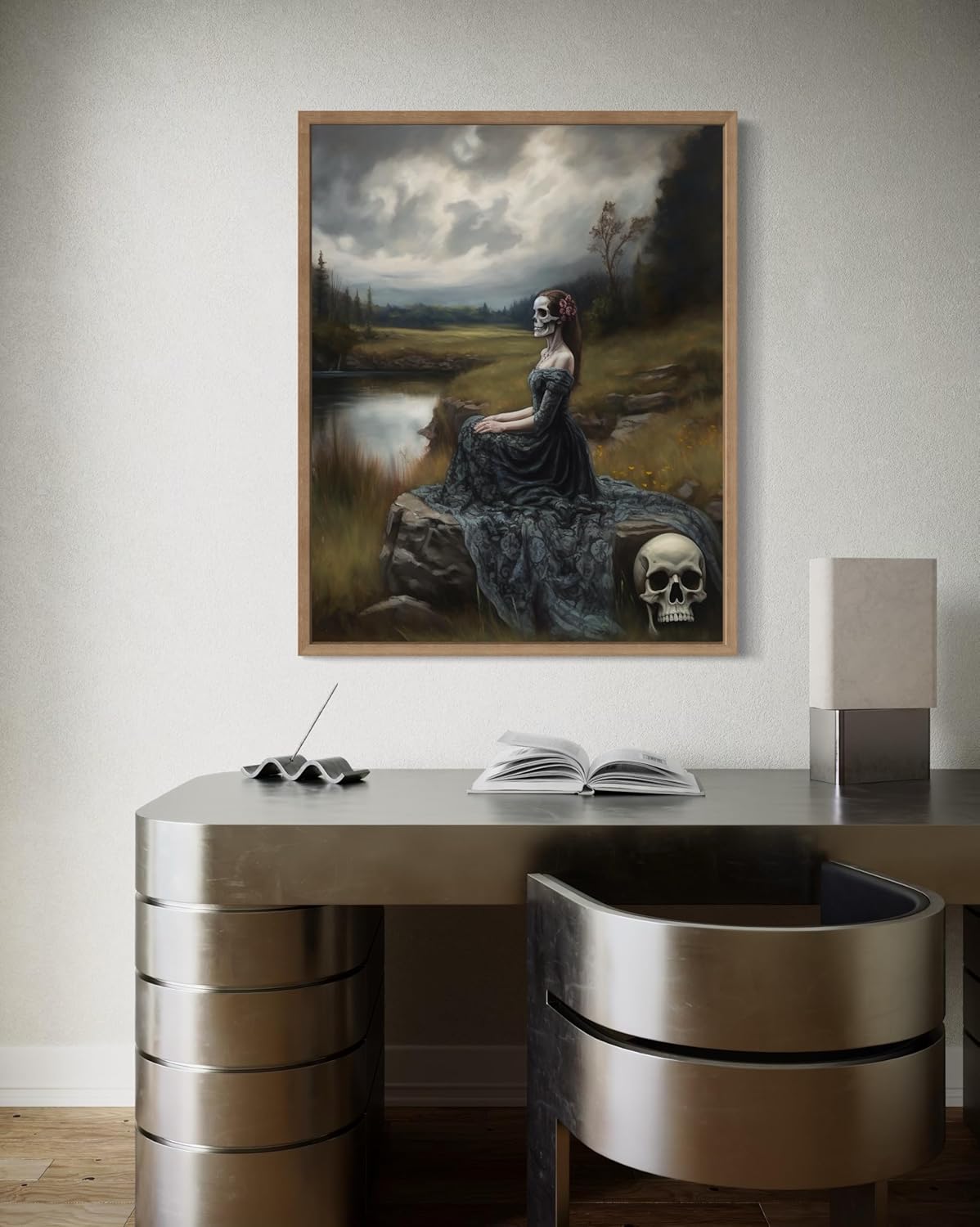 Widow Ghost Poster Art Print, Halloween Scary Vintage Wall Art Academia Spooky Painting Decoration for Horror Prints, Gothic Posters Bedroom Decor 89 (Widow Ghost, 16 x 20 inches, Wood Frame)