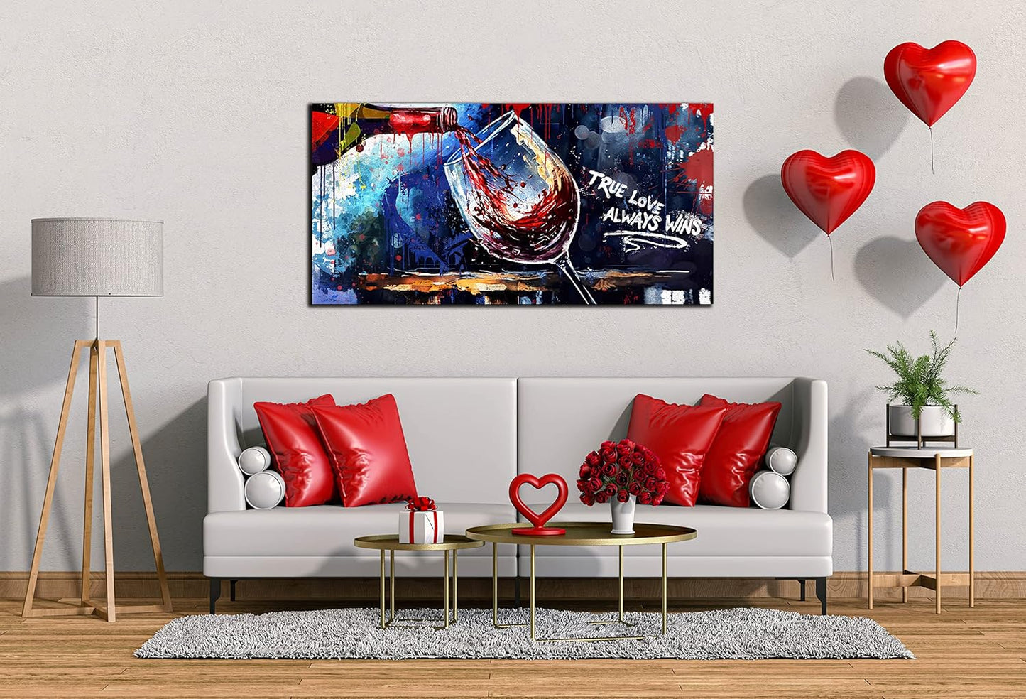 JKWALL77 Graffiti Wall-Art - Red Wine Decor For Kitchen - Canvas Art Wall Decor For Living Room Ready To Hang Size 40" x 20"