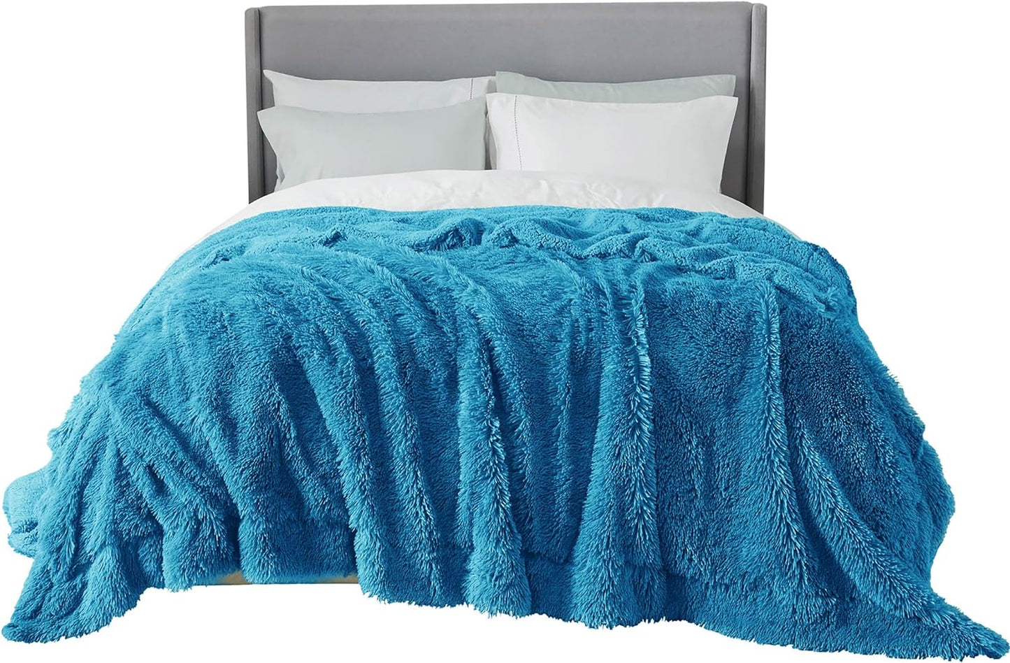Bedsure GentleSoft Fluffy Bright Blue Blankets Queen Size for Bed, Thick Sherpa Faux Fur Fleece Fuzzy Plush Winter Warm Soft Queen Blankets, Bedroom Decor Blue Cozy Gifts for Women Men, 90x90