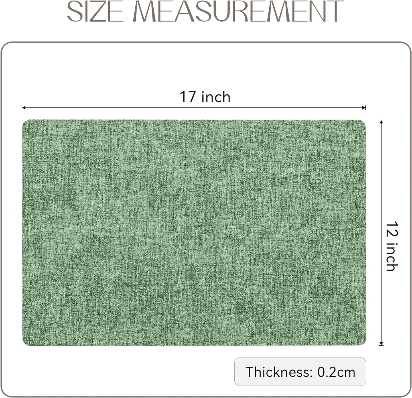 Romanstile Vinyl Placemats Set of 6-12 X 18 Inch - Heat Resistant Place Mats 100% Waterproof Oilproof Wipeable Reversible Faux Leather Table Mats for Kitchen/Dining/Party/Outdoor, Dark Green