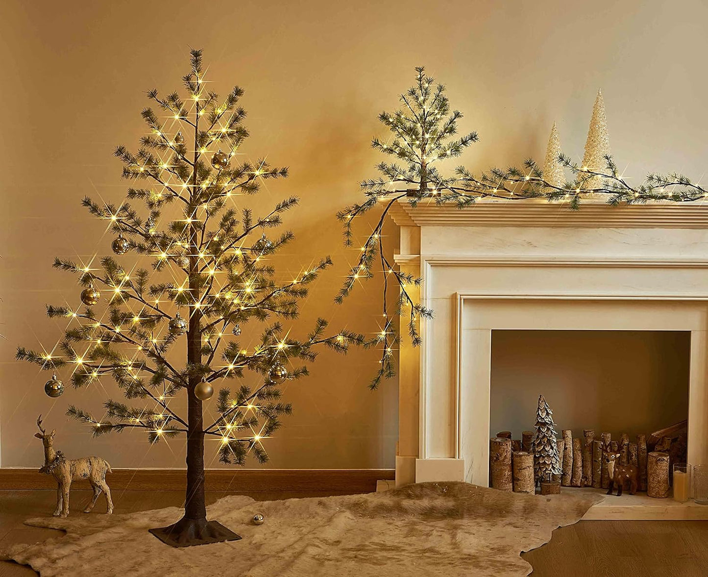 Birchlitland Lighted Pine Garland Battery Operated with Timer 6FT 48 LED Fairy Lights, Christmas Garland with Lights Wall Patio Wedding and Holiday Decor