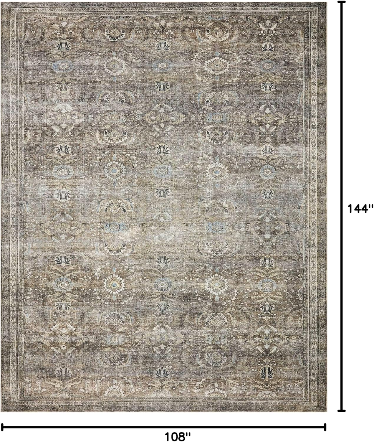 Loloi Layla Collection LAY-13 Antique/Moss 9'-0" x 12'-0" .13" Thick Area Rug, Soft, Durable, Vintage Inspired, Distressed, Low Pile, Non-Shedding, Easy Clean, Printed, Living Room Rug