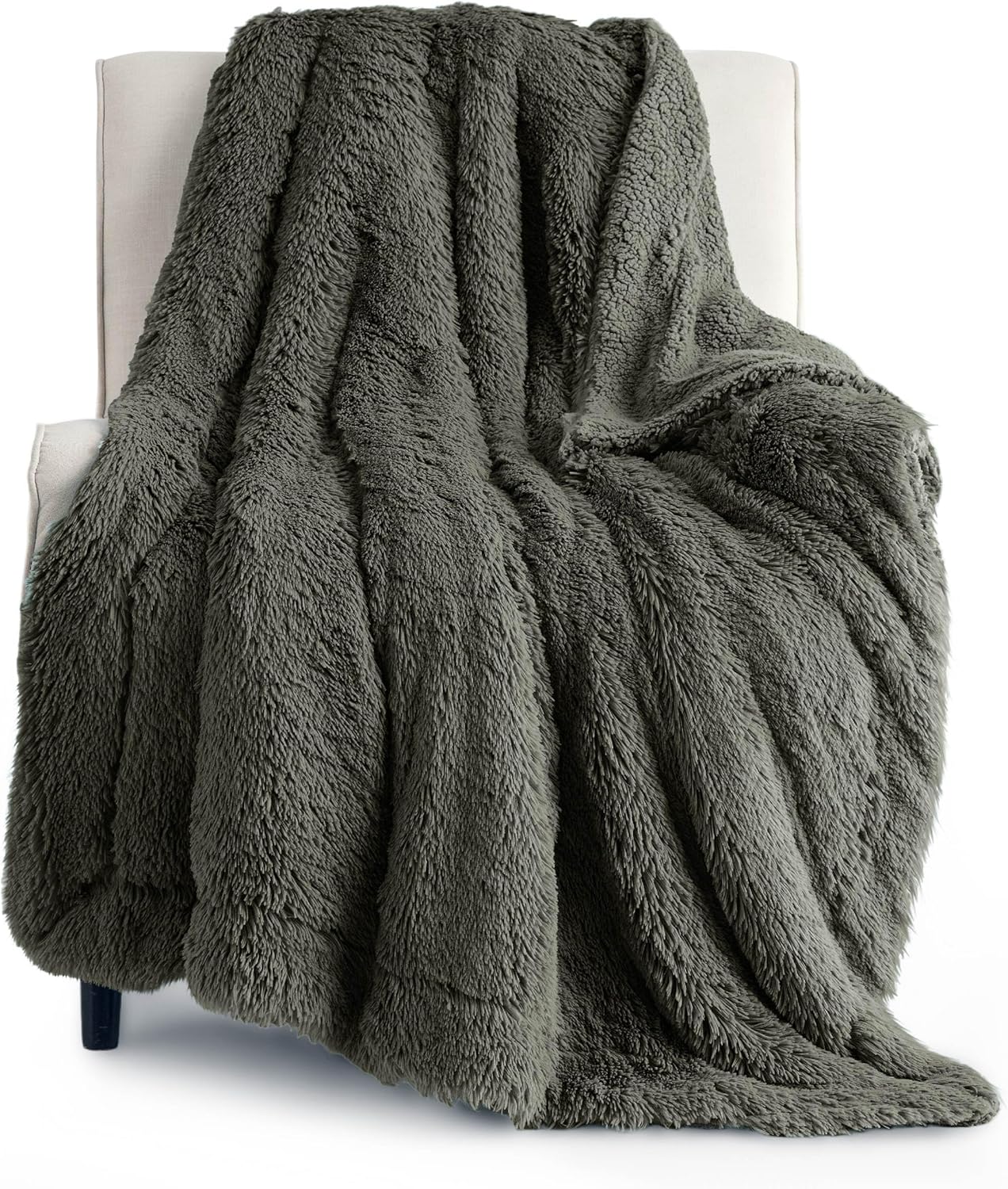 Bedsure GentleSoft Fluffy Olive Green Throw Blanket, Moss Green Decor Cozy Gifts for Women, Men, Soft Fleece Fuzzy Sherpa Plush Warm Thick Faux Fur Throw Blanket for Couch, House, 50x60