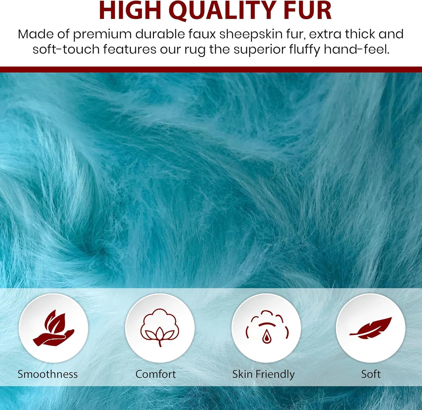 LAMBZY Faux Sheepskin Super Soft Hypoallergenic Free Shape Silky Shag Rug, Luxury Shaggy Plush Carpet for Bedrooms Living Kids Room Sofa Rugs (Blue, Double 2'x6')