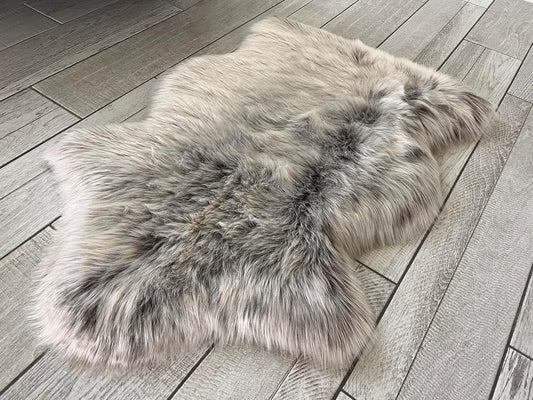 LAMBZY Faux Sheepskin Super Soft Hypoallergenic Free Shape Silky Shag Rug, Luxury Shaggy Plush Carpet for Bedrooms Living Kids Room Sofa Rugs (Brown with Beige Tips, Single 2'x3')