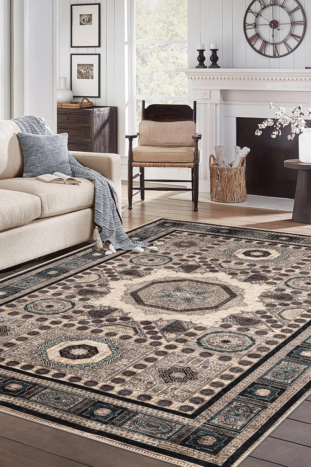 Keen Home Design 10x14 Rug - Machine Washable Area Rug with Non-Slip Backing, Ideal for Living Room, Dining Room, Bedroom - Vintage, Easy Clean, Durable, Low Pile Rug - (9'7" x 14')